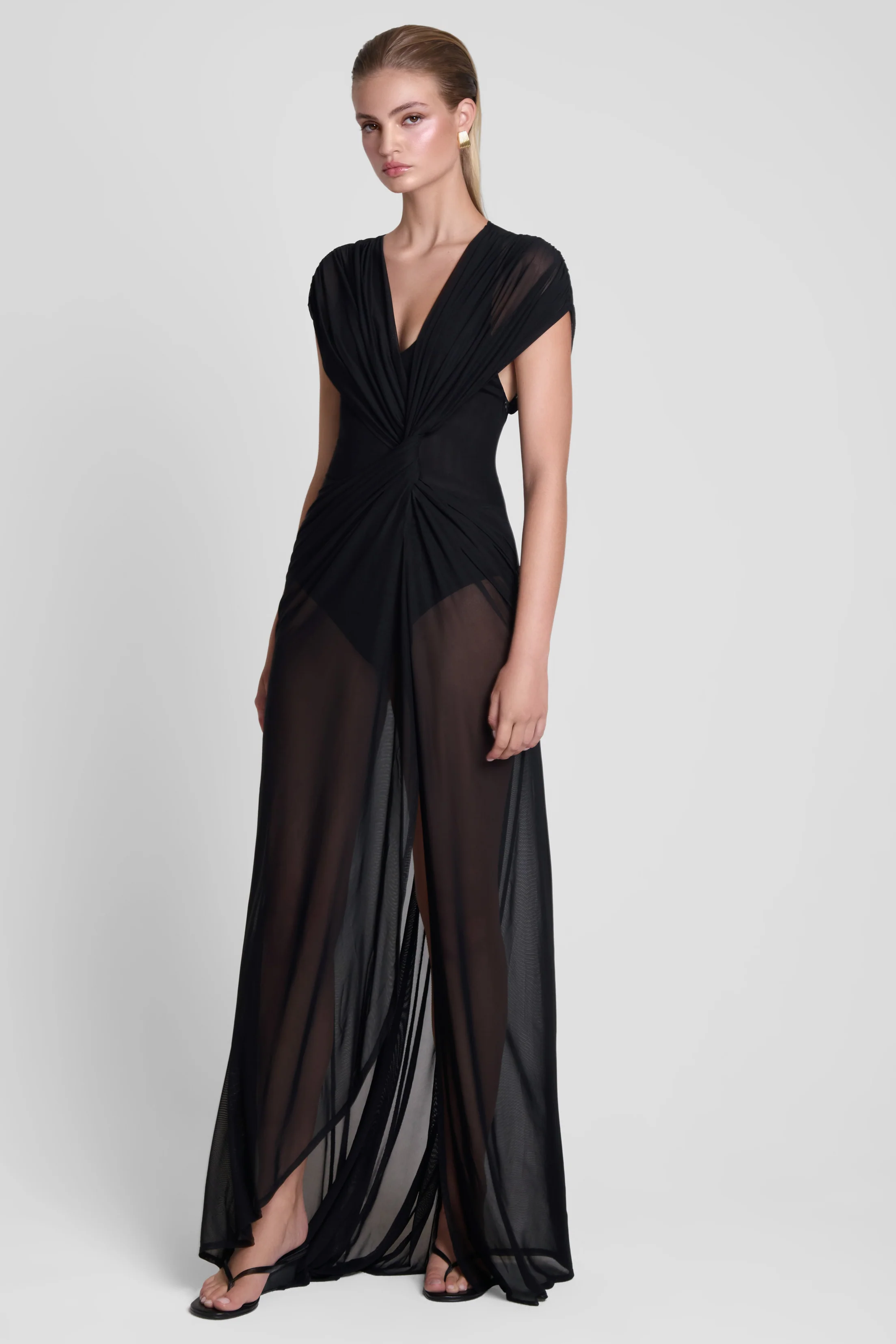 Aeros Knot Mesh Maxi Dress - Black - Image 3