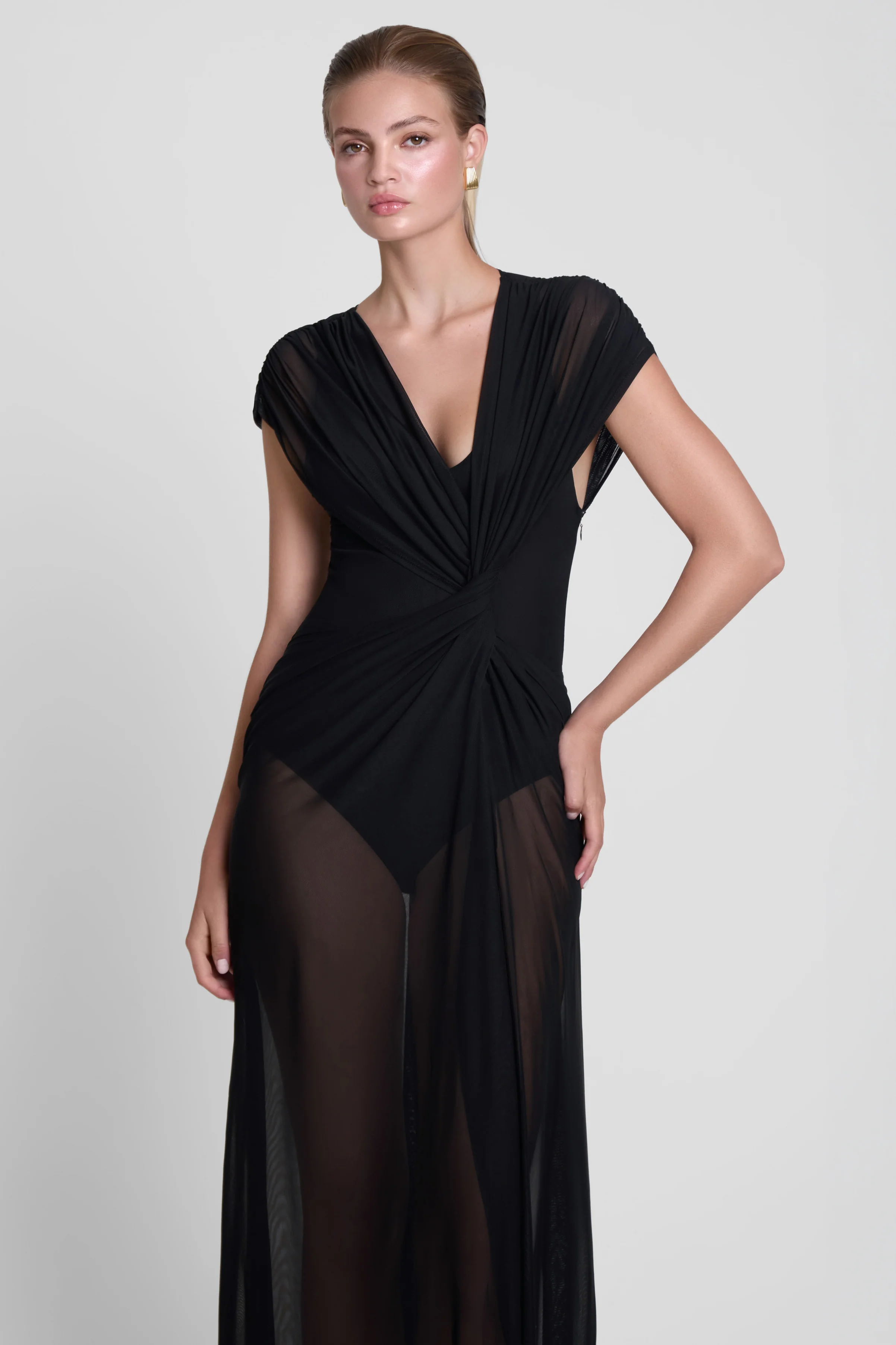 Aeros Knot Mesh Maxi Dress - Black - Image 4