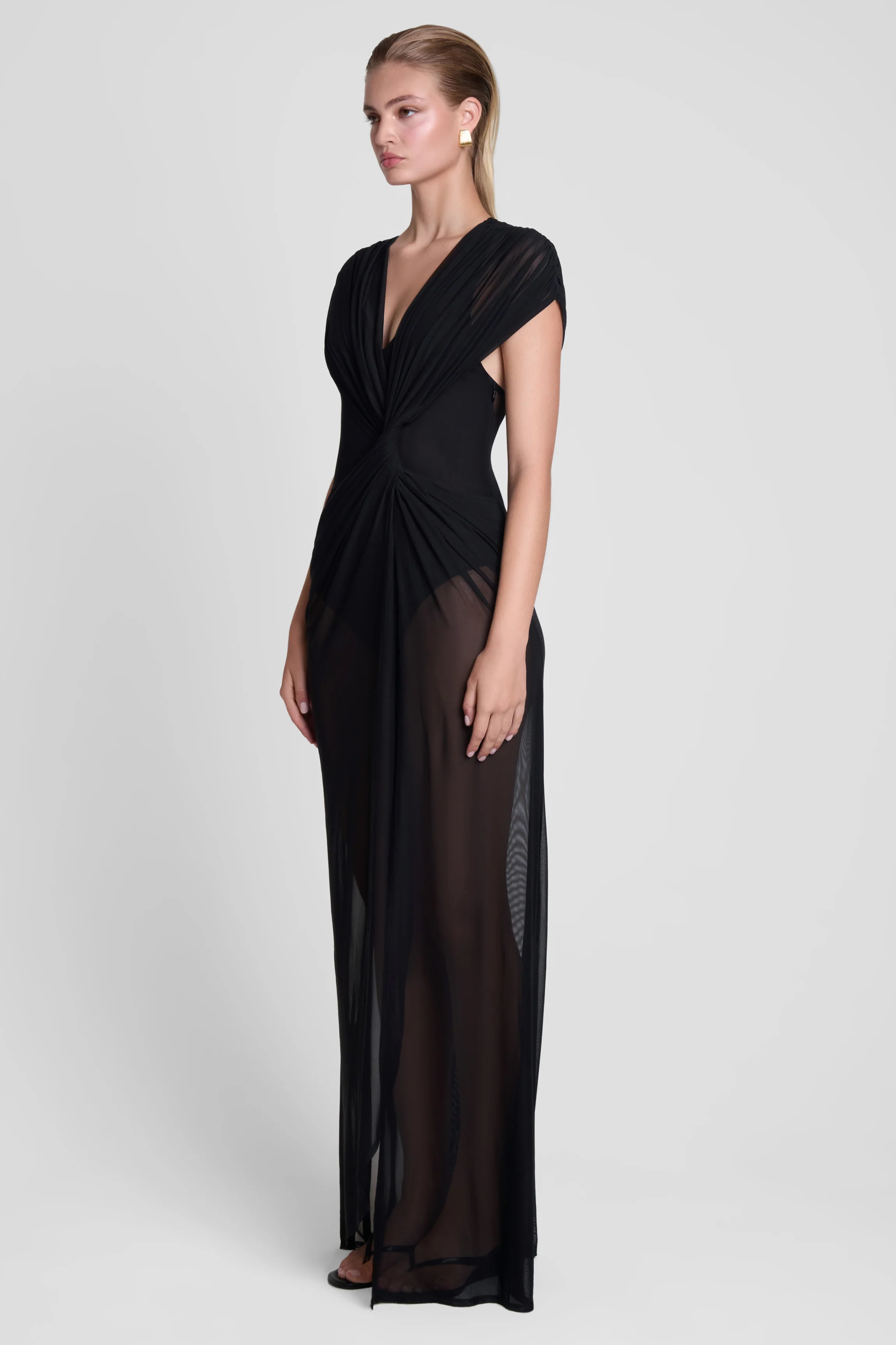 Aeros Knot Mesh Maxi Dress - Black - Image 5