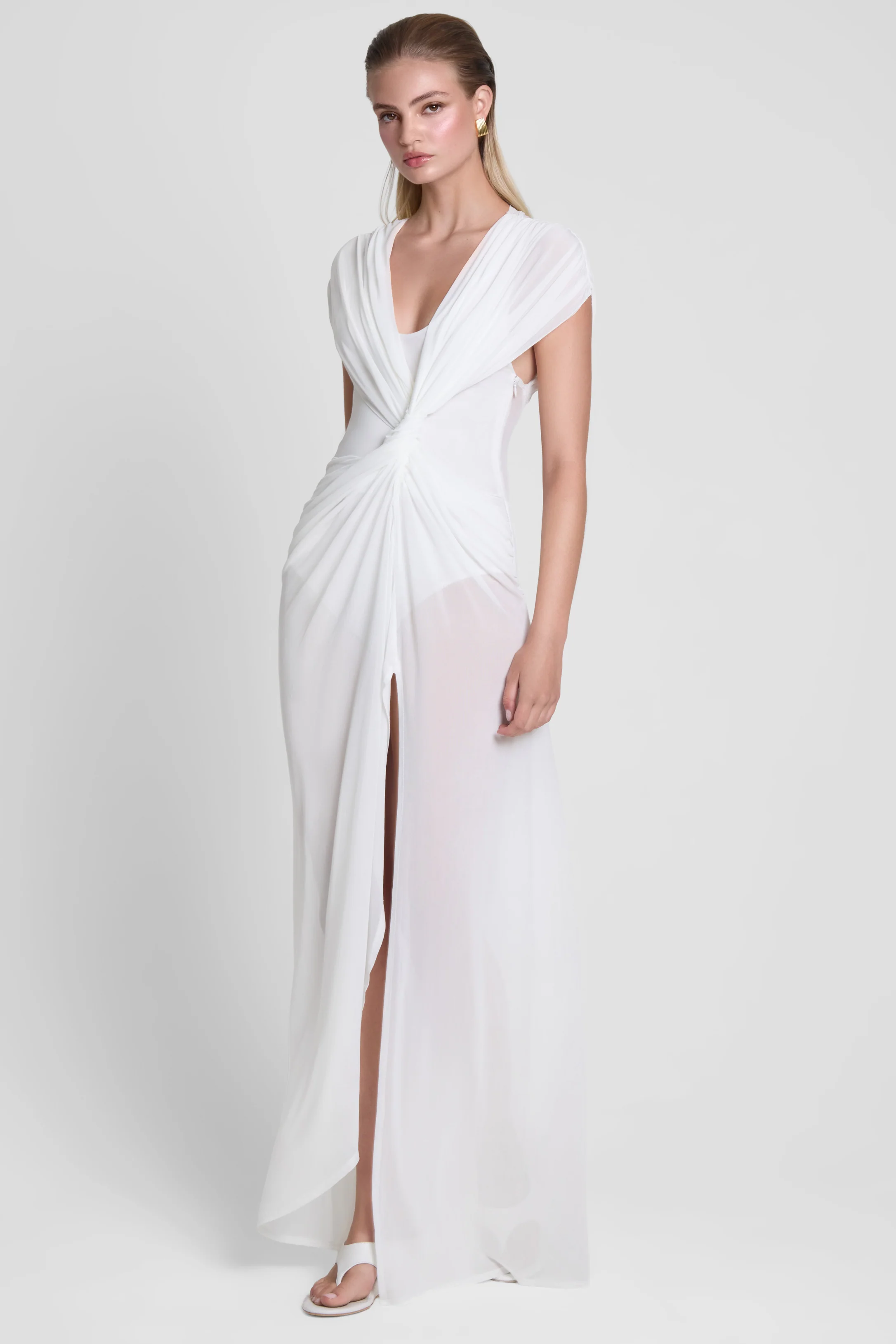 Aeros Knot Mesh Maxi Dress - White - Image 3
