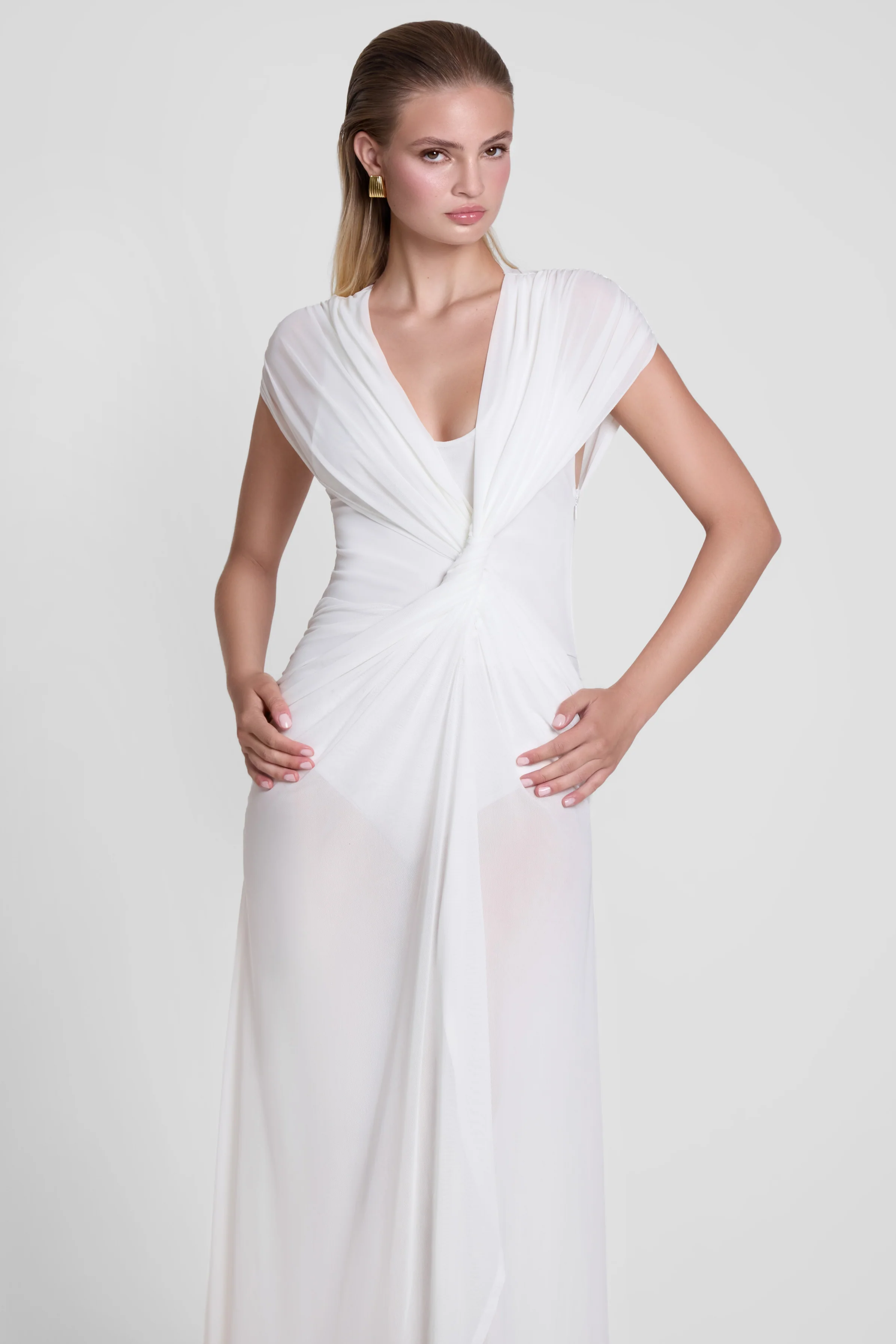Aeros Knot Mesh Maxi Dress - White - Image 4