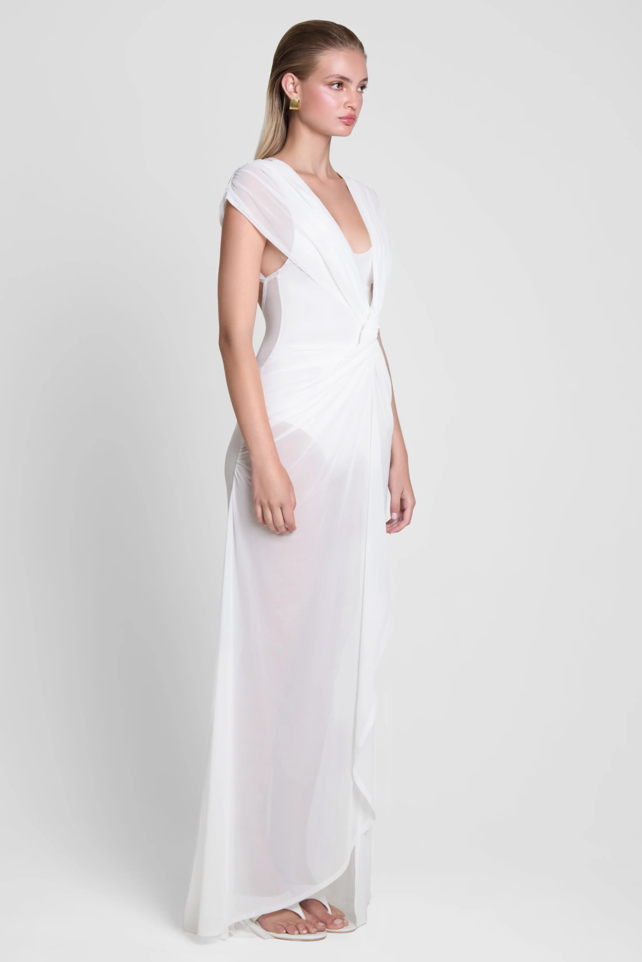 Aeros Knot Mesh Maxi Dress - White - Image 5