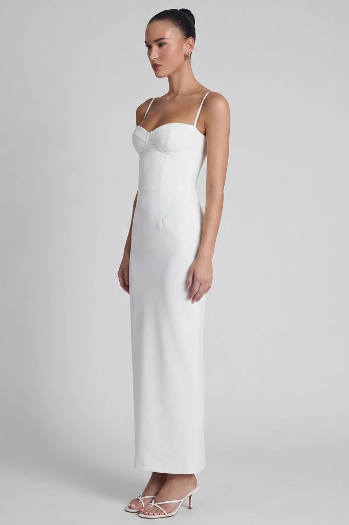 Belle Bustier Midi Dress - White - Image 3