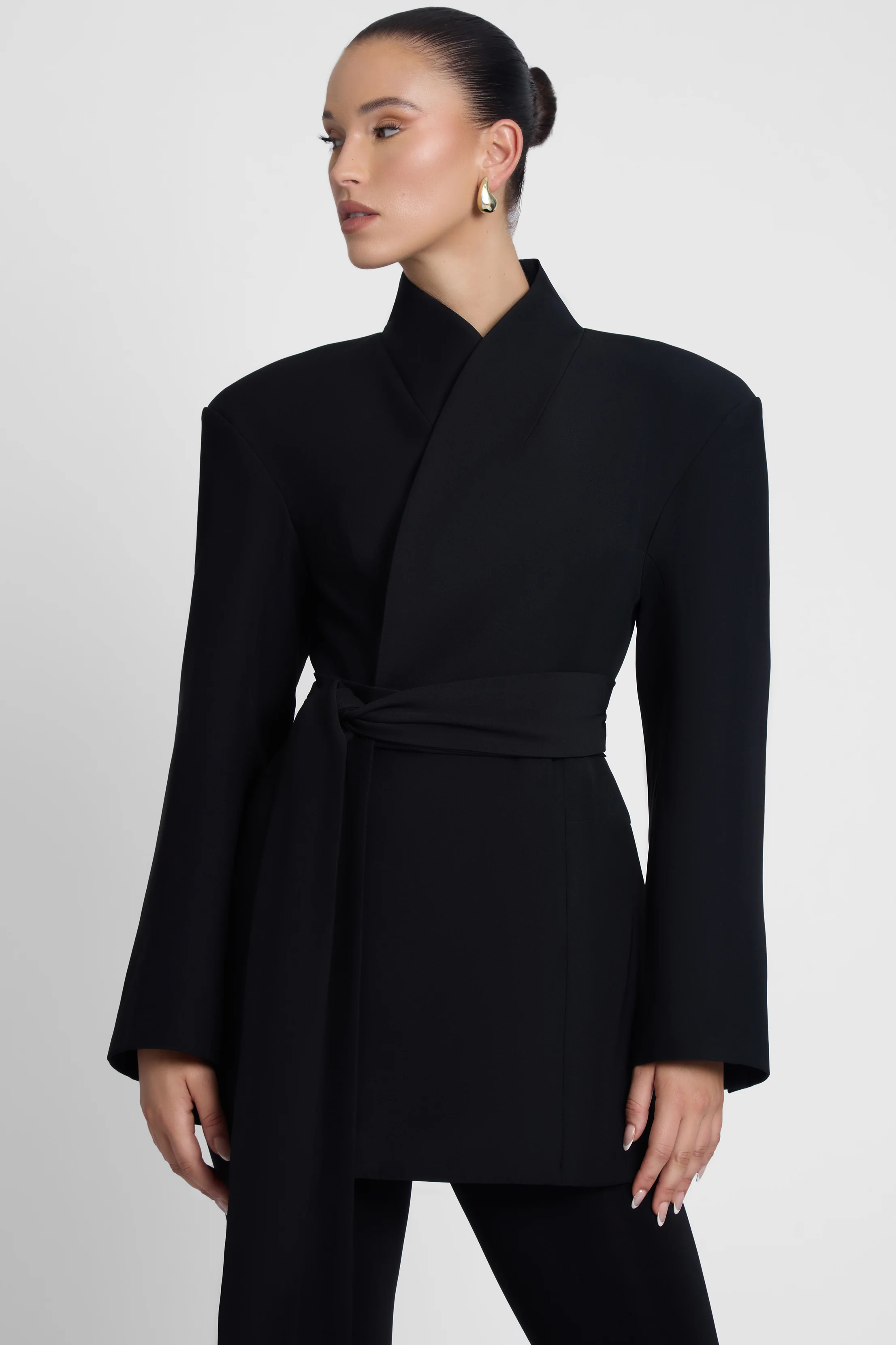 Cairo Hourglass Belted Coat - Black - Image 3