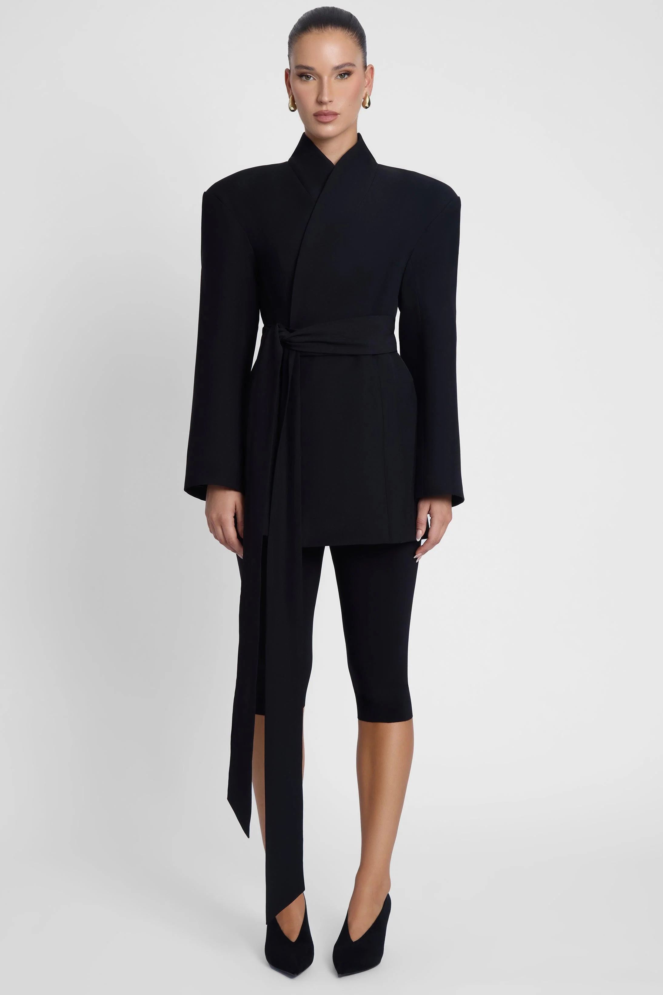 Cairo Hourglass Belted Coat - Black - Image 4