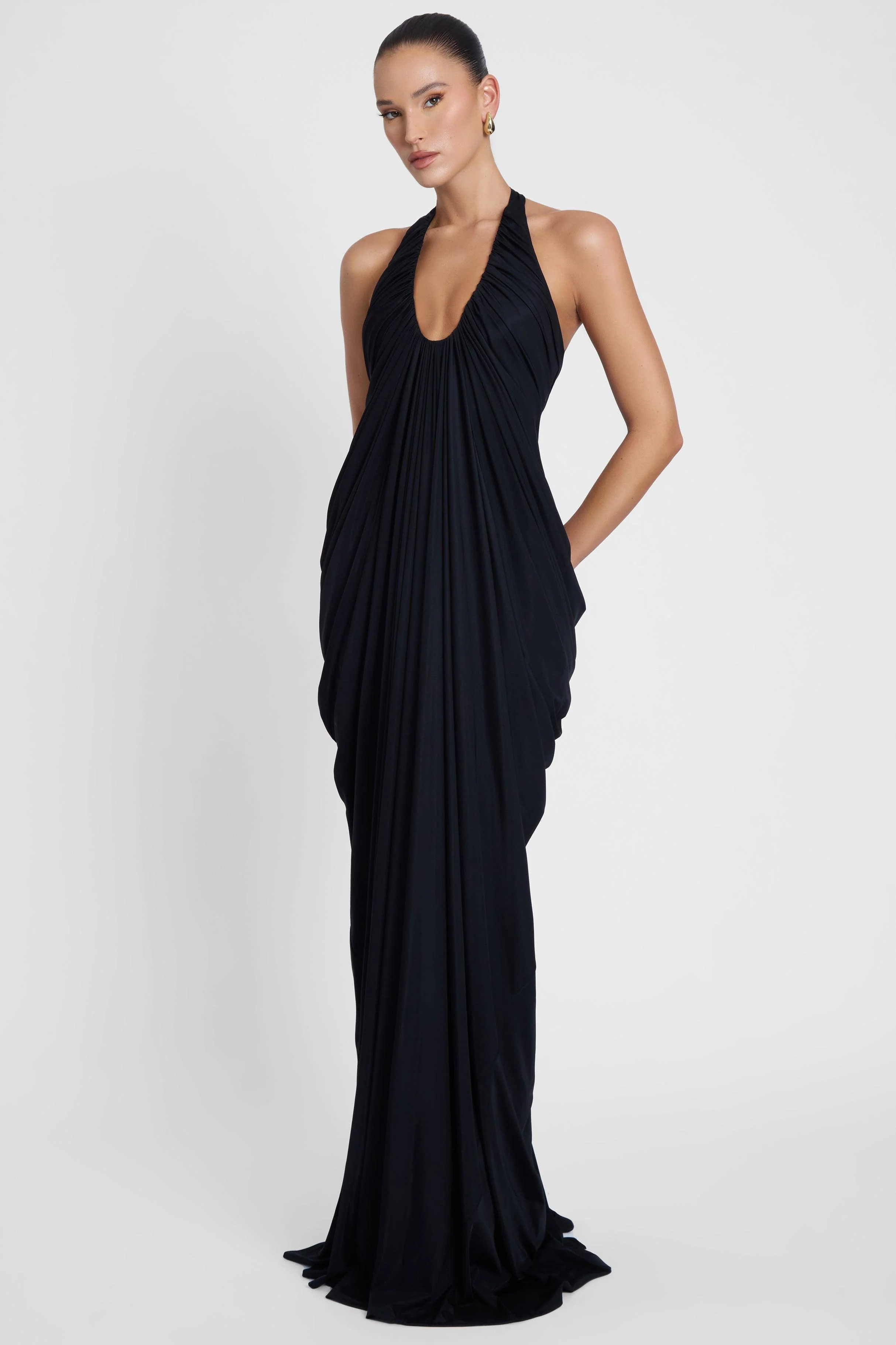 Cascade Drape Gown - Black - Image 5