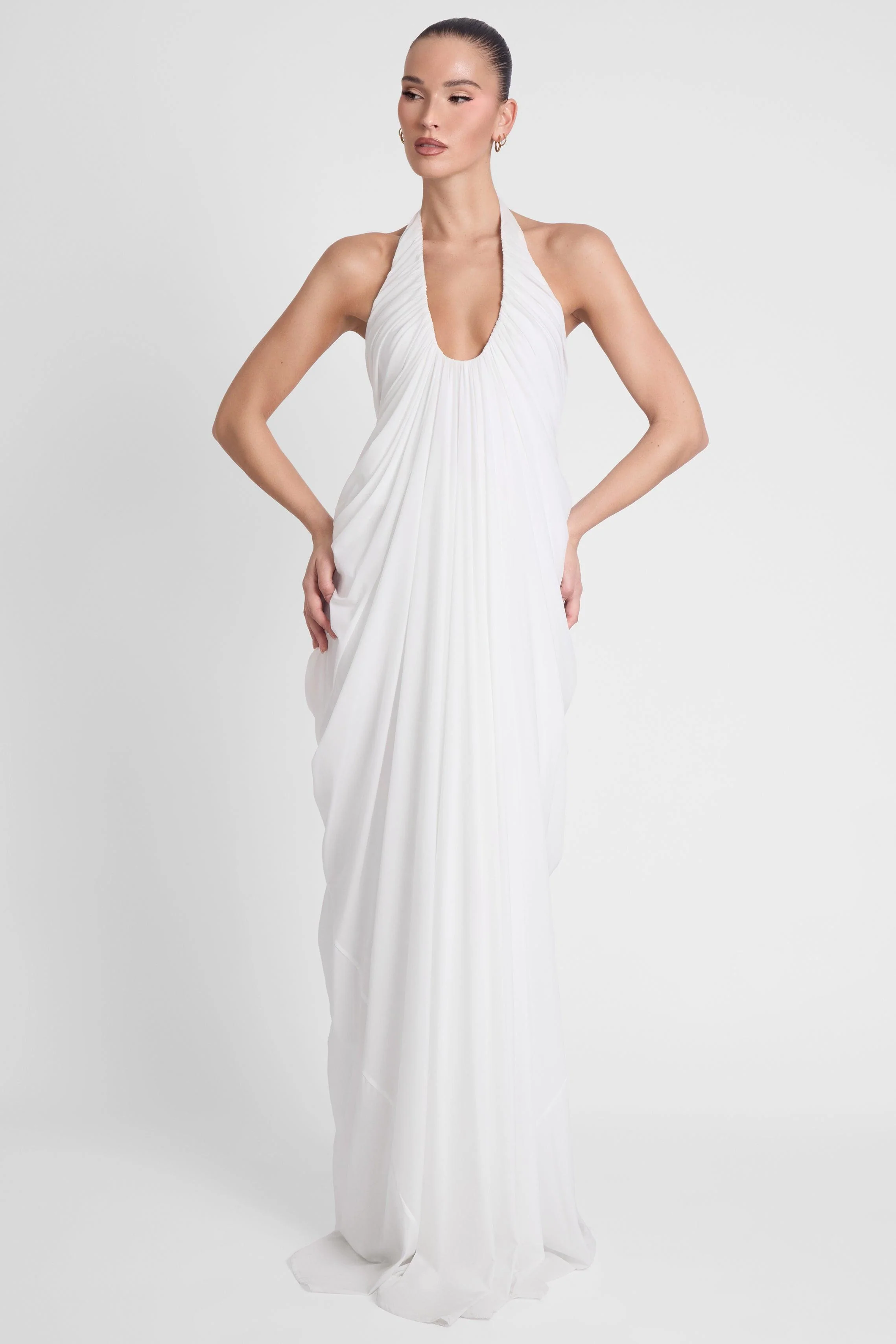 Cascade Drape Gown - White - Image 3