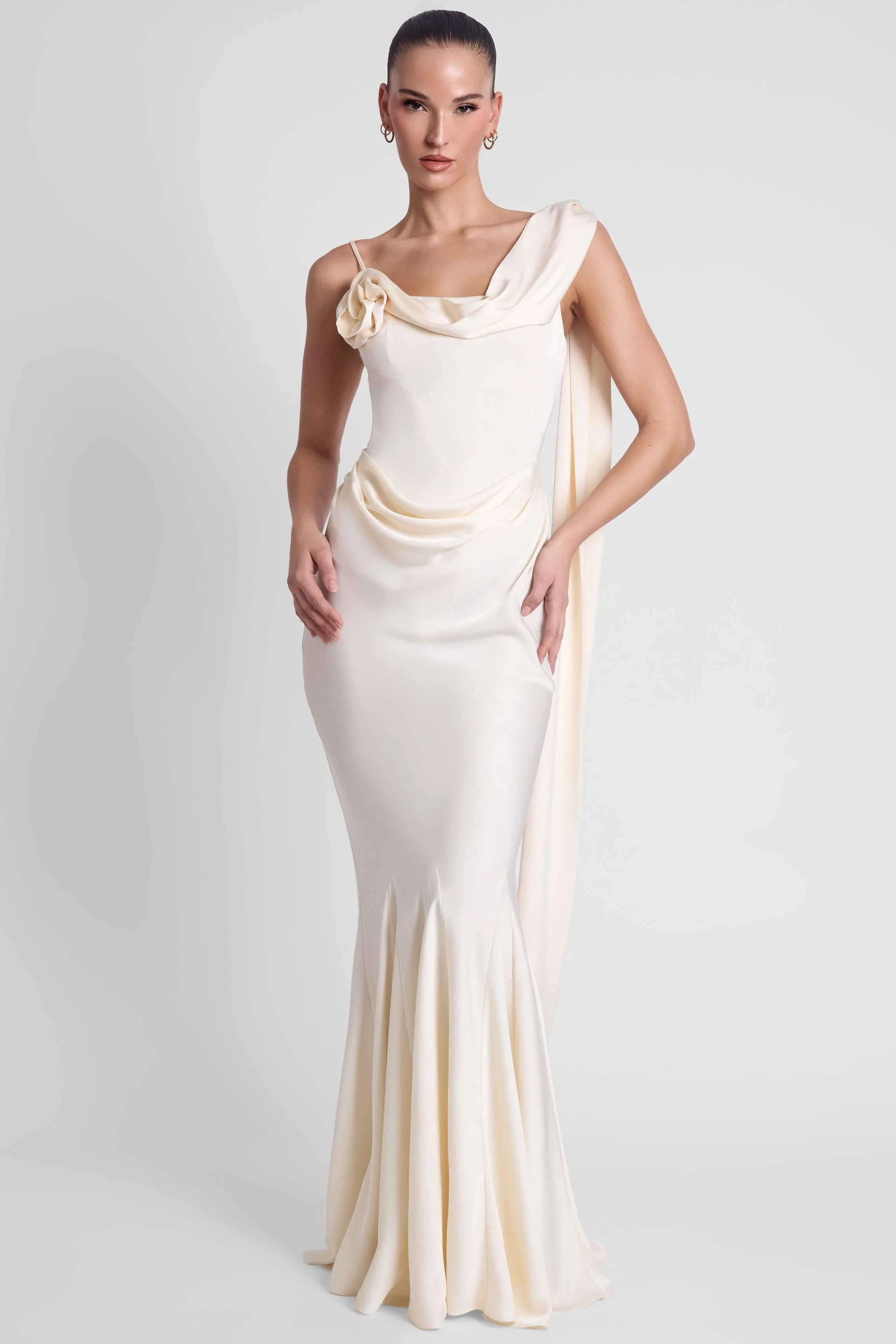 Celine Corset Drape Satin Gown - Ivory - Image 3