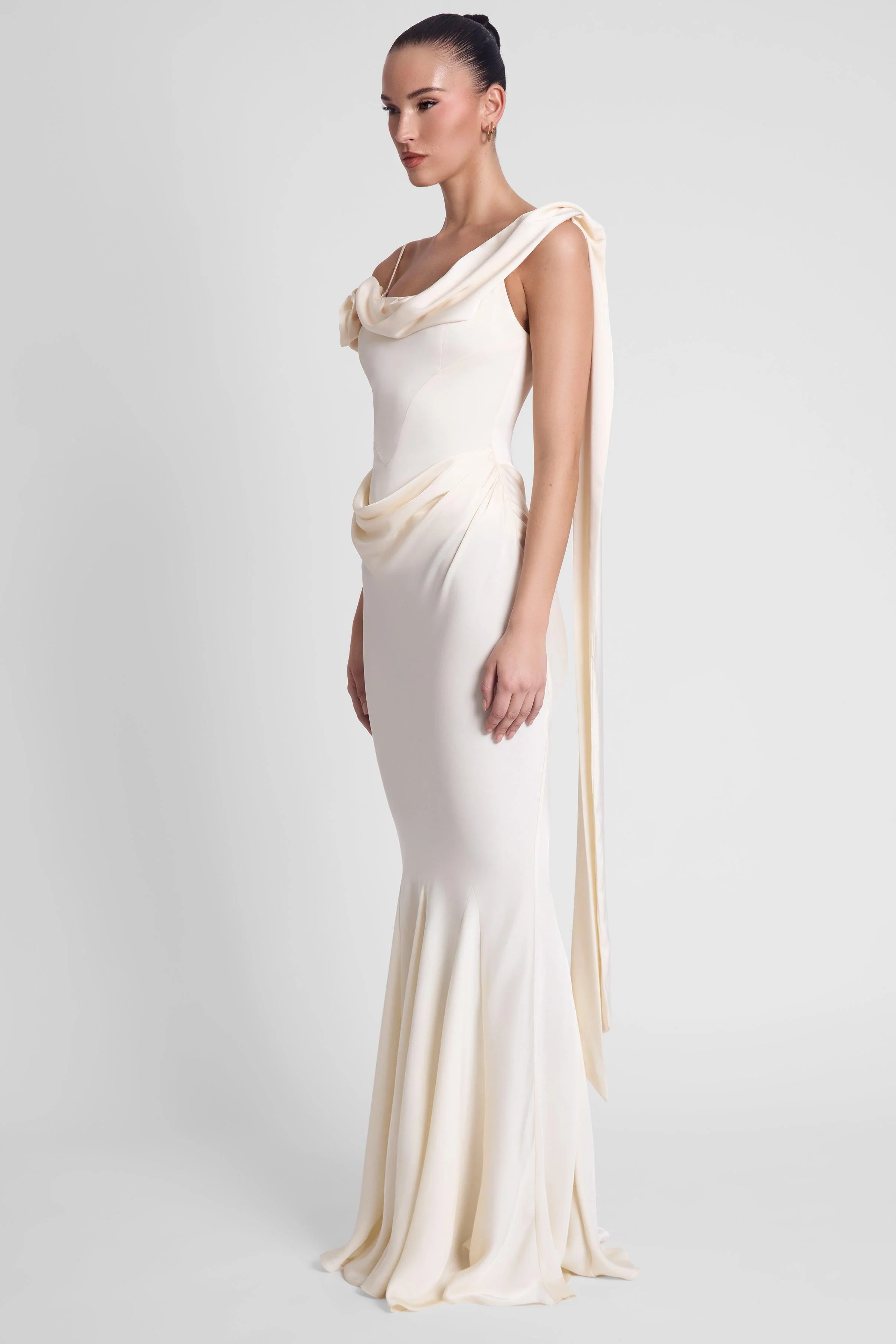 Celine Corset Drape Satin Gown - Ivory - Image 4