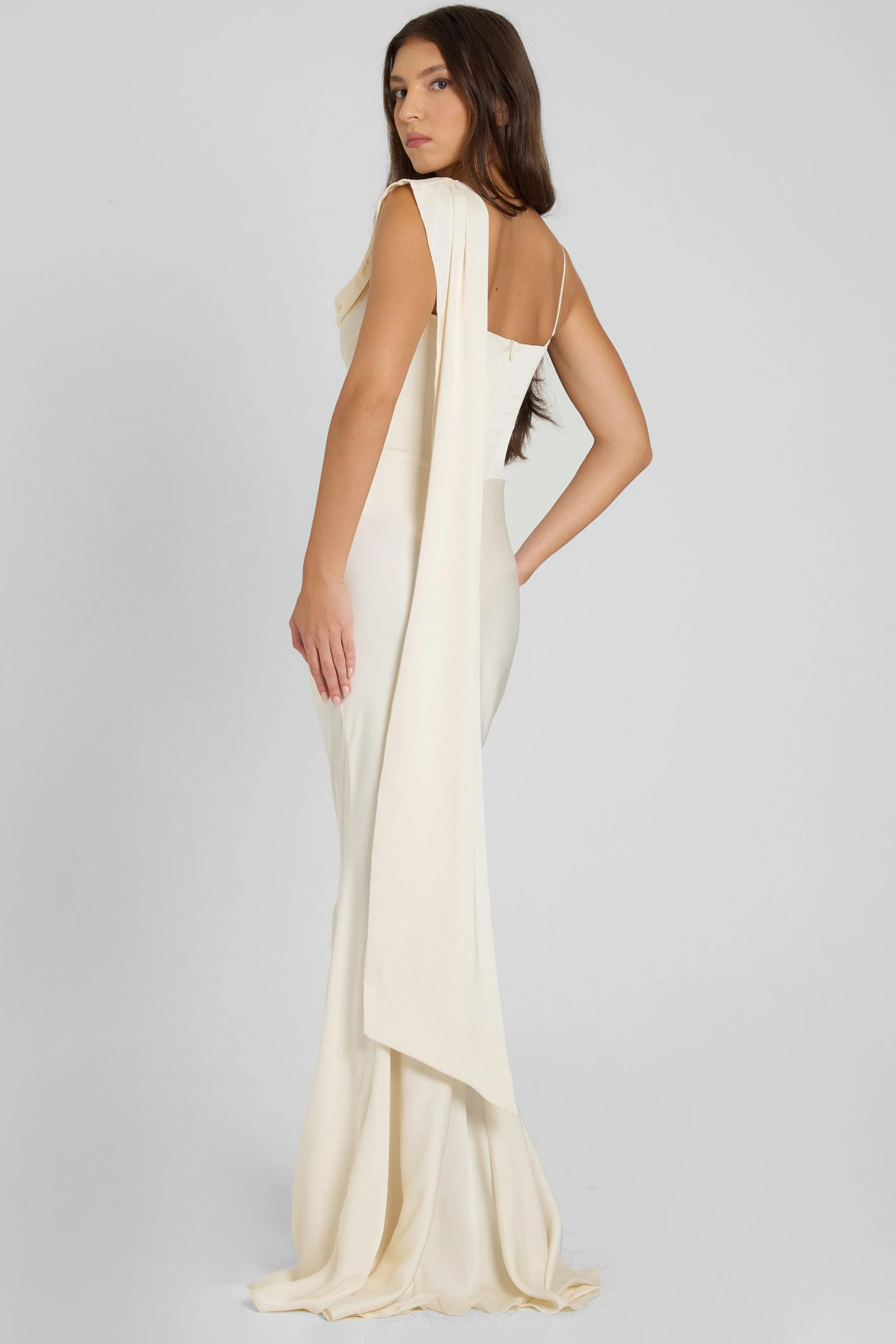Celine Corset Drape Satin Gown - Ivory - Image 7