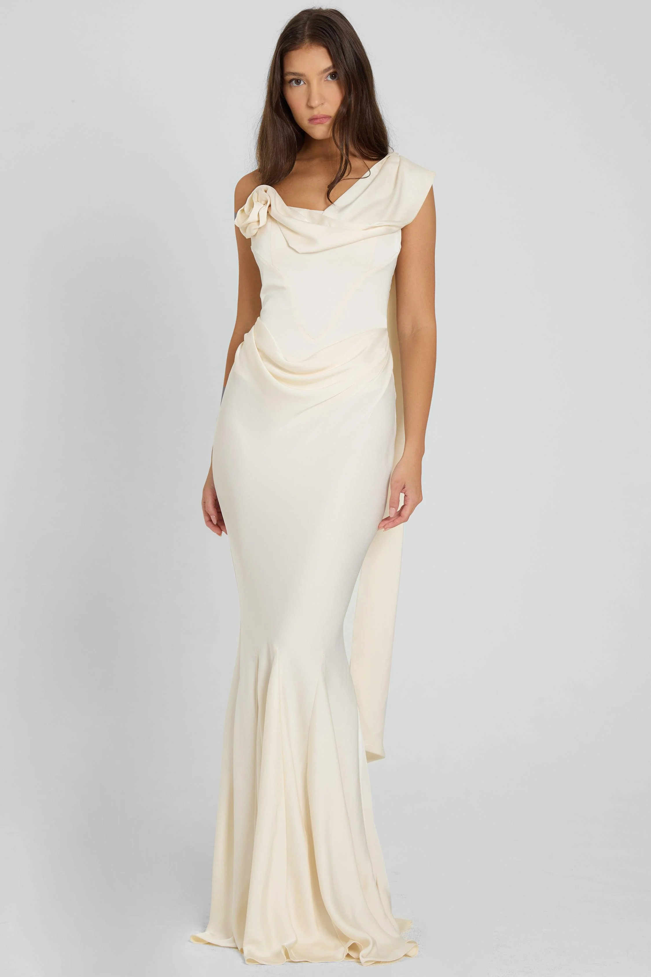 Celine Corset Drape Satin Gown - Ivory - Image 8