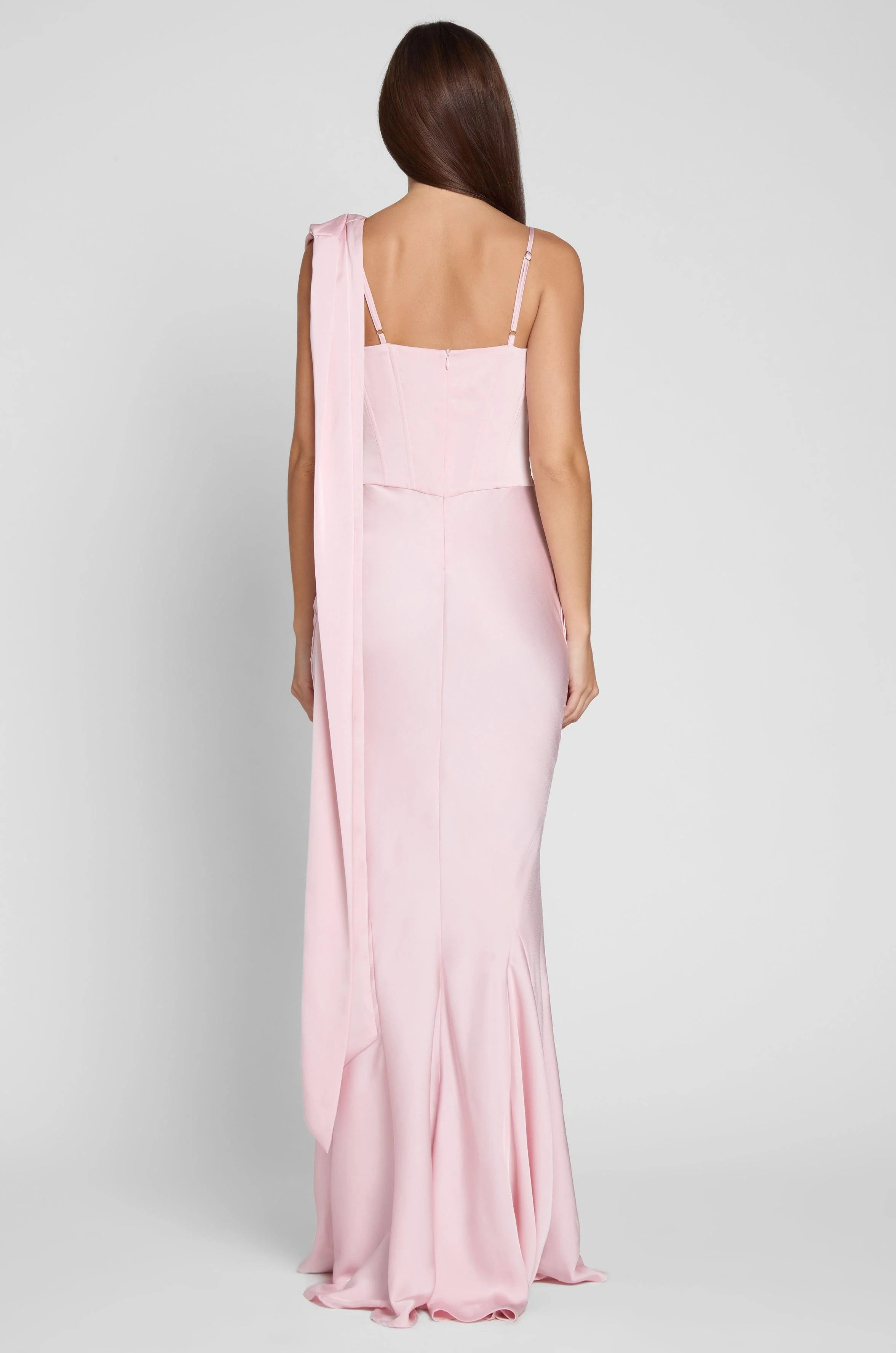 Celine Corset Drape Satin Gown - Pink - Image 10