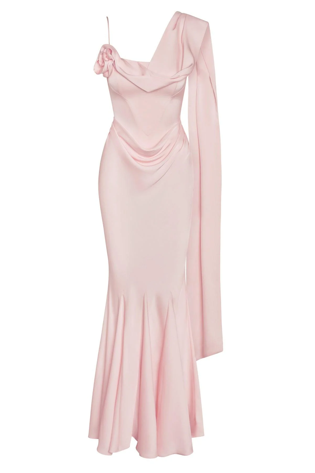 Celine Corset Drape Satin Gown - Pink - Image 11