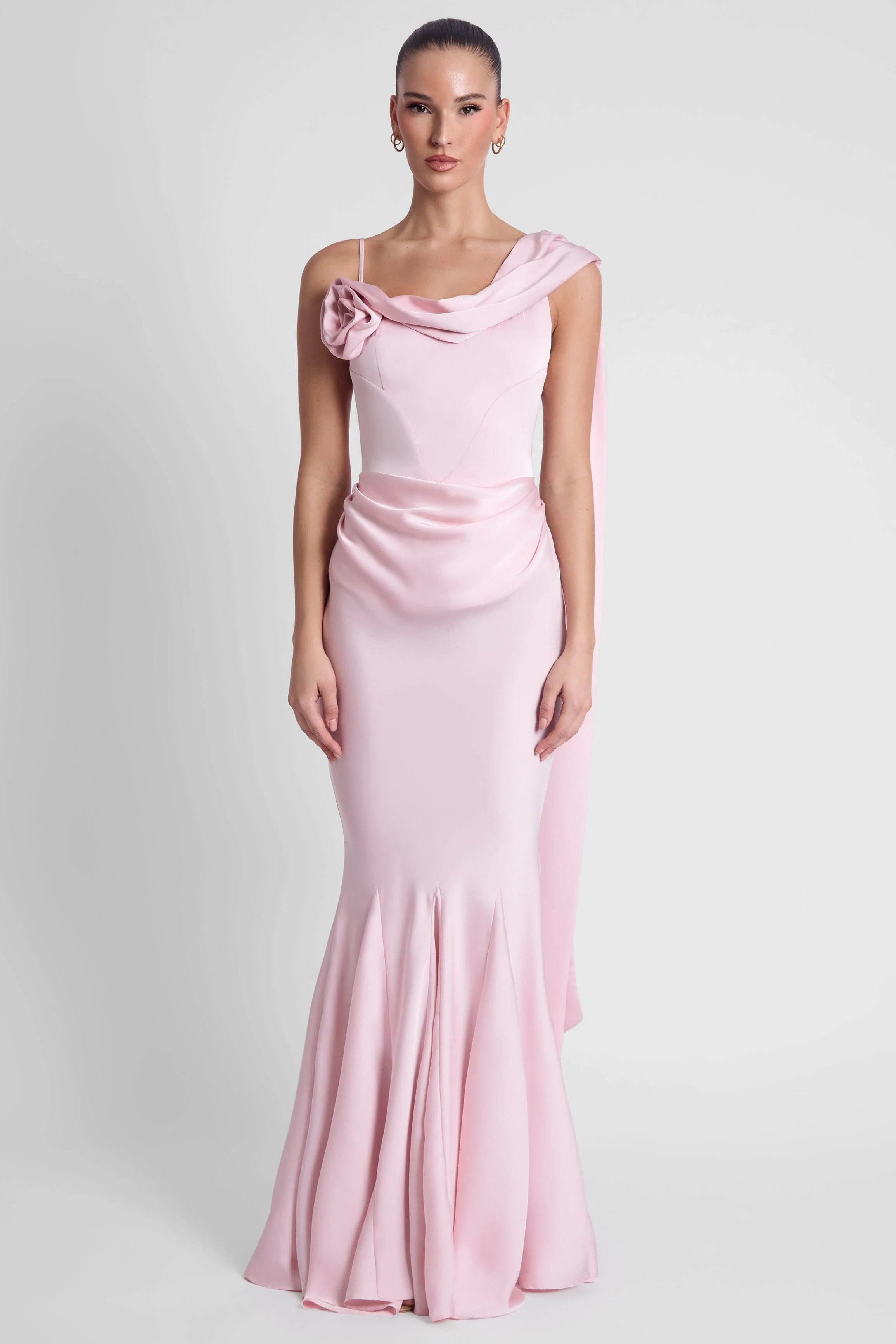 Celine Corset Drape Satin Gown - Pink - Image 3