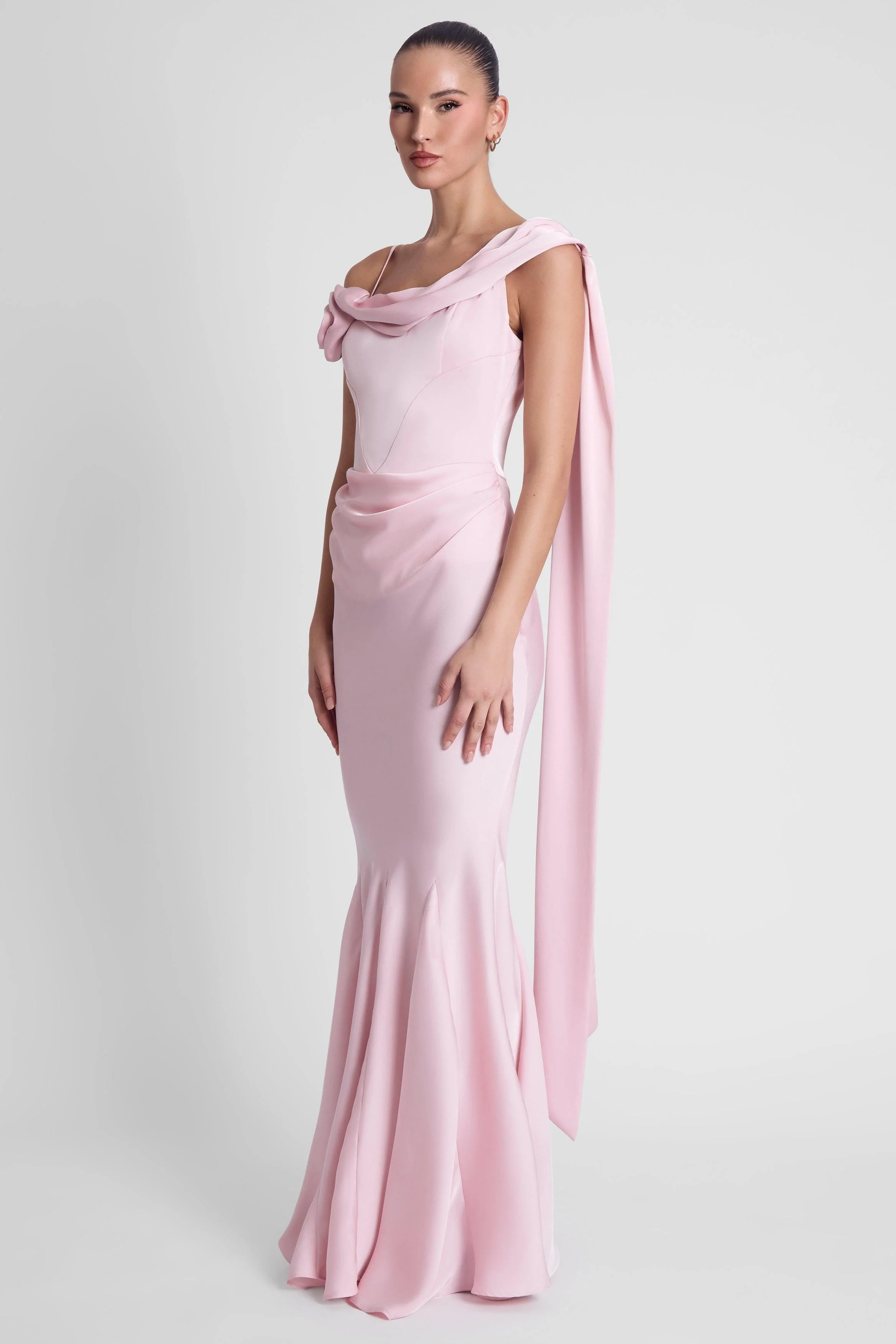 Celine Corset Drape Satin Gown - Pink - Image 4