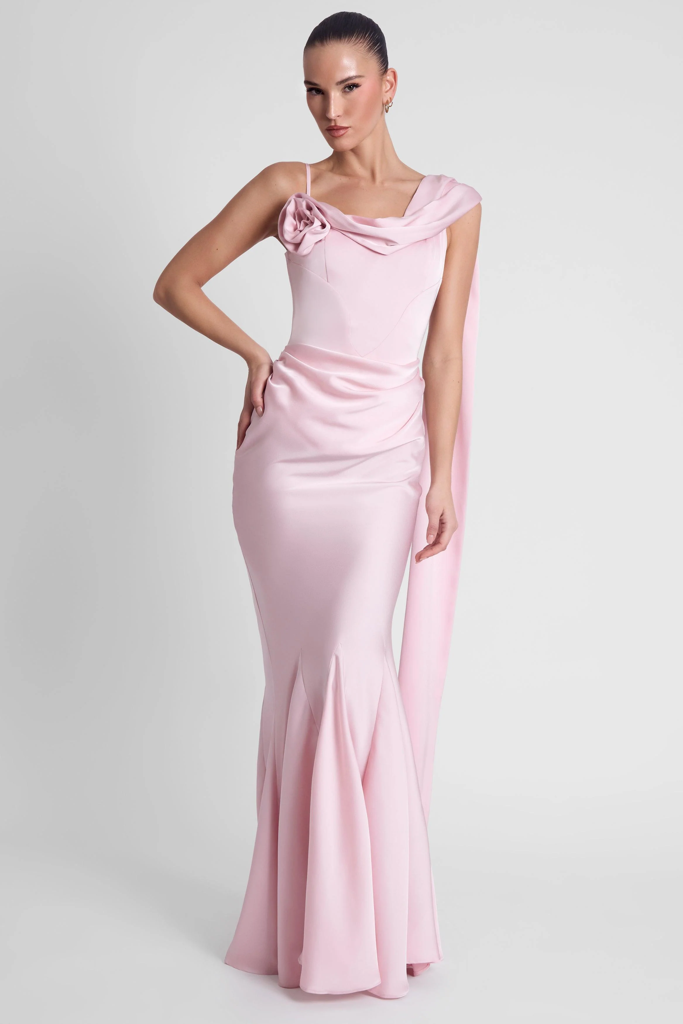 Celine Corset Drape Satin Gown - Pink - Image 5