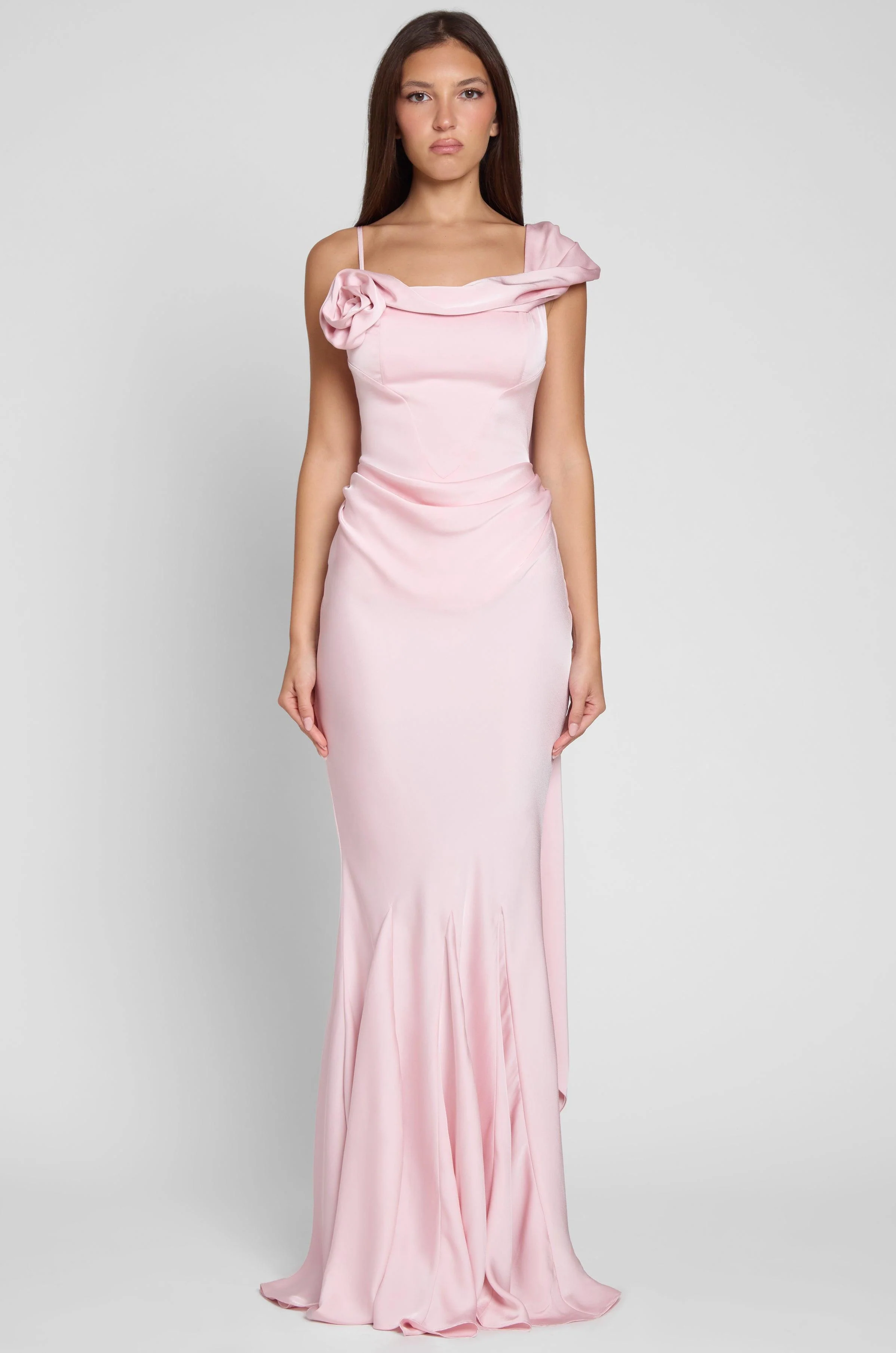 Celine Corset Drape Satin Gown - Pink - Image 7