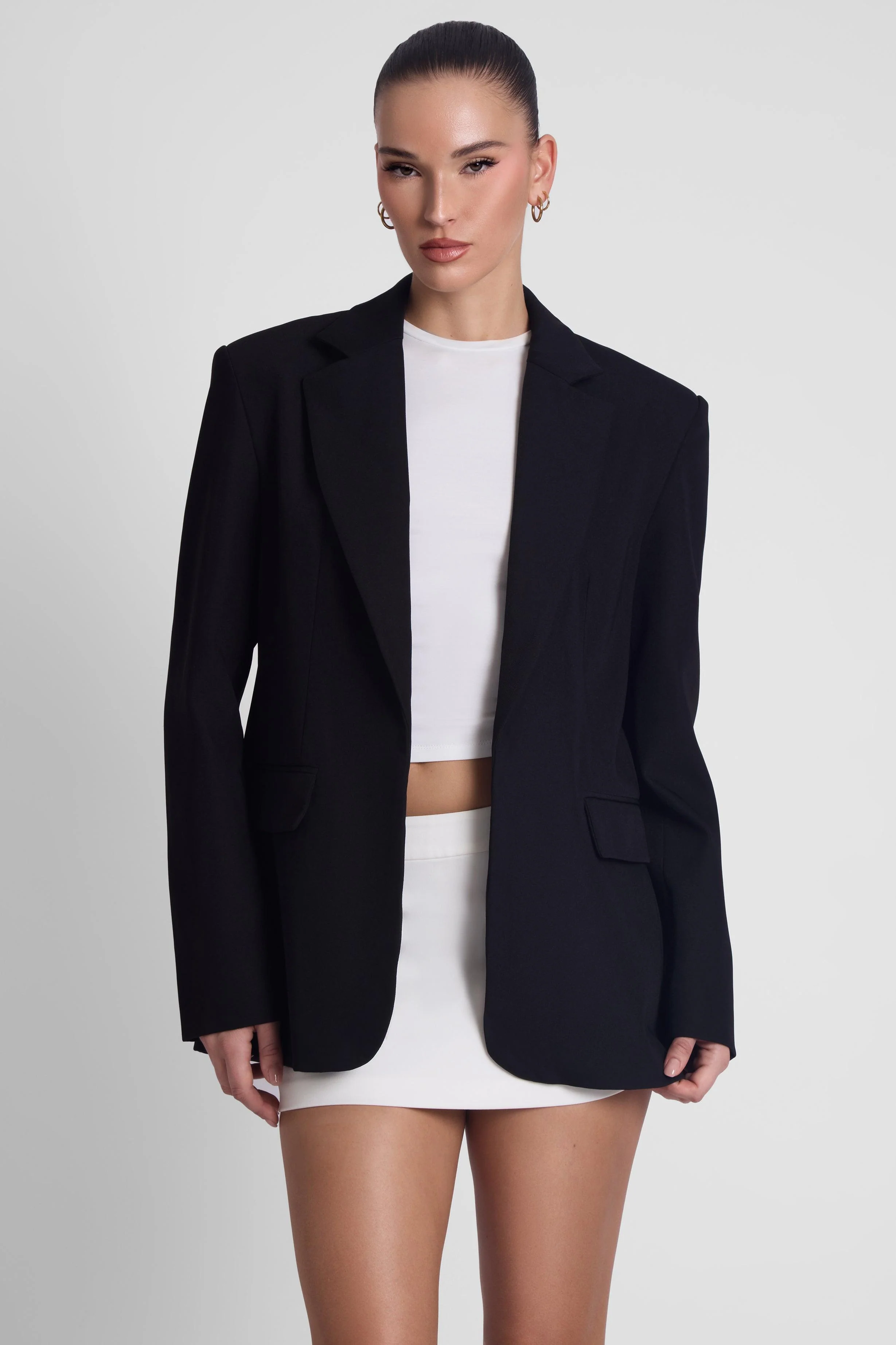 Classic Column Oversized Blazer - Black - Image 3