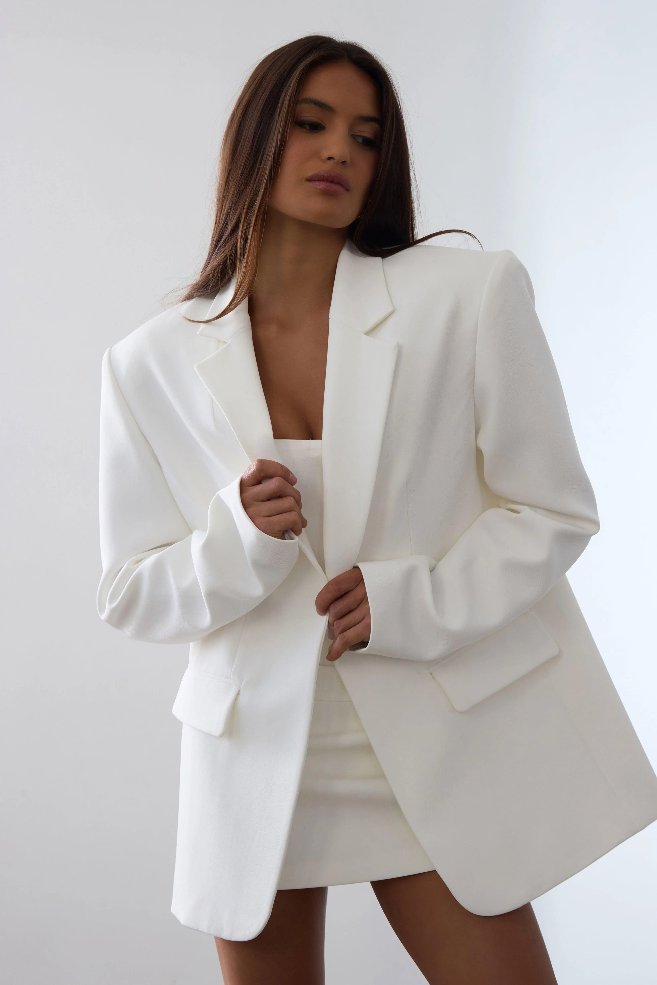 Classic Column Oversized Blazer - White - Image 8