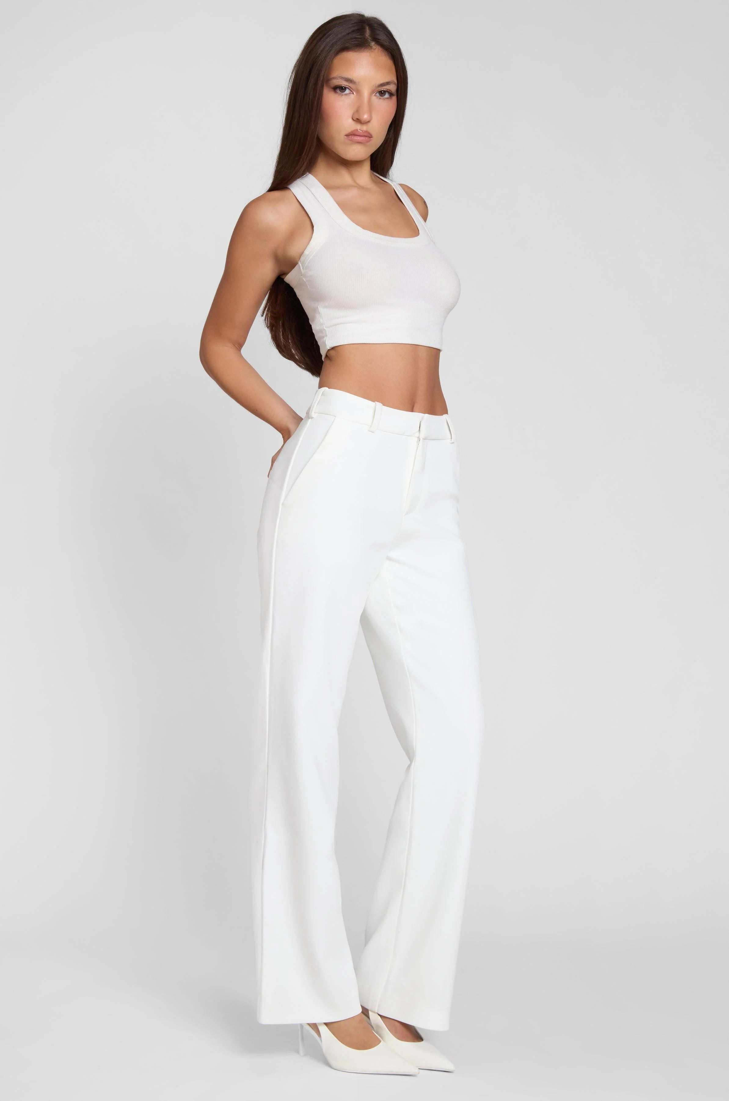 Classic Column Straight Trousers - White - Image 9