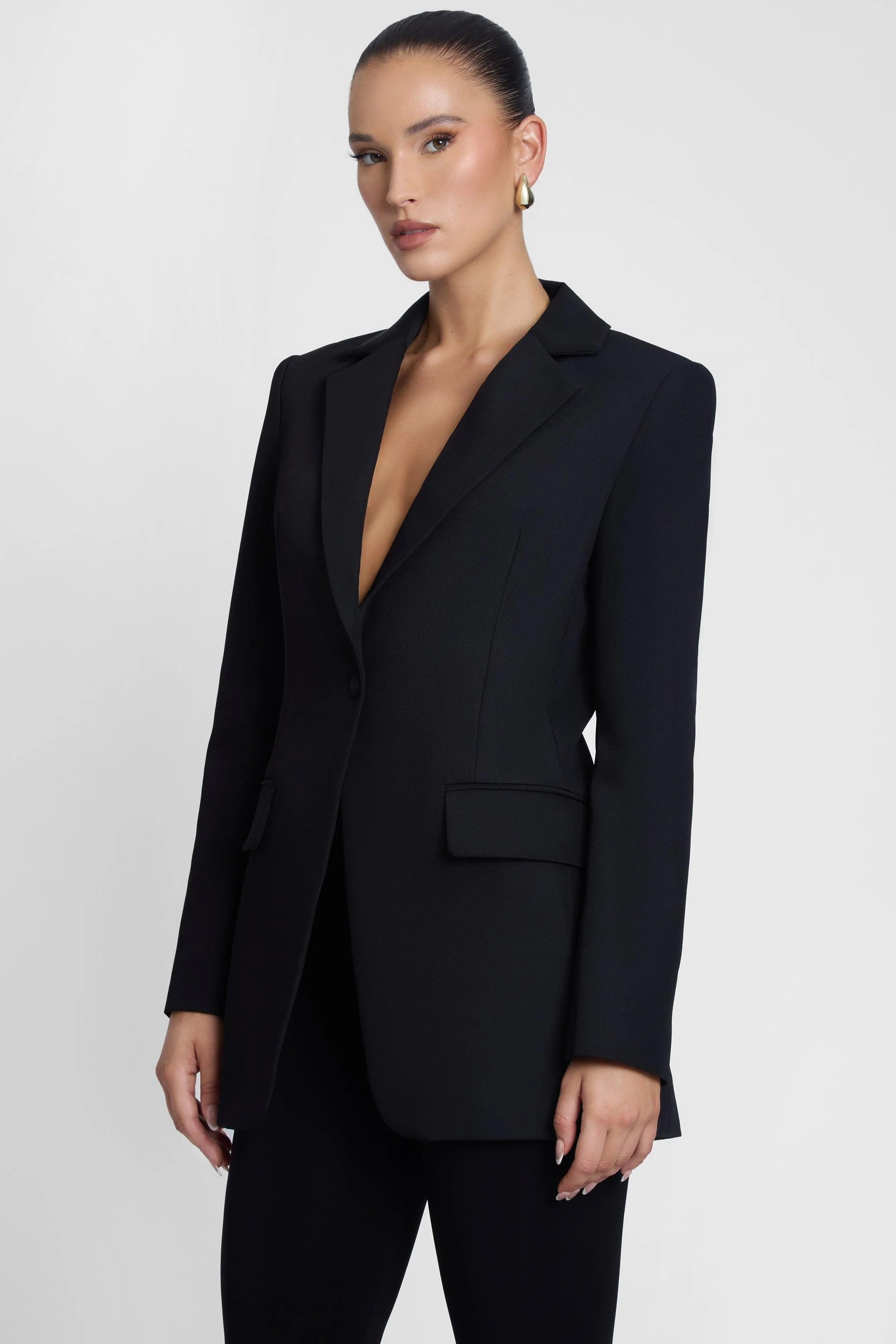 Classic Column Tailored Belted Blazer - Black - Image 7