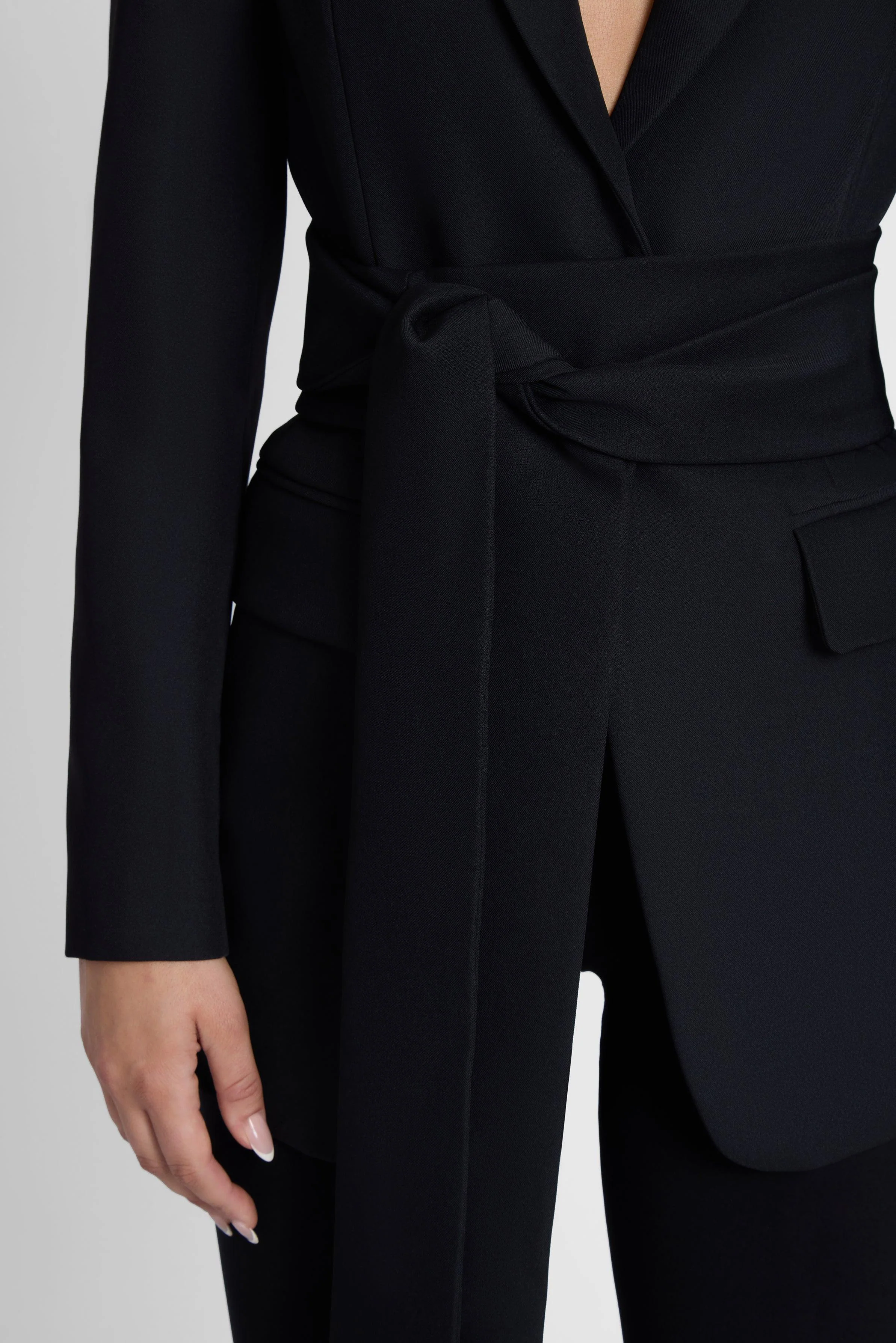Classic Column Tailored Belted Blazer - Black - Image 8