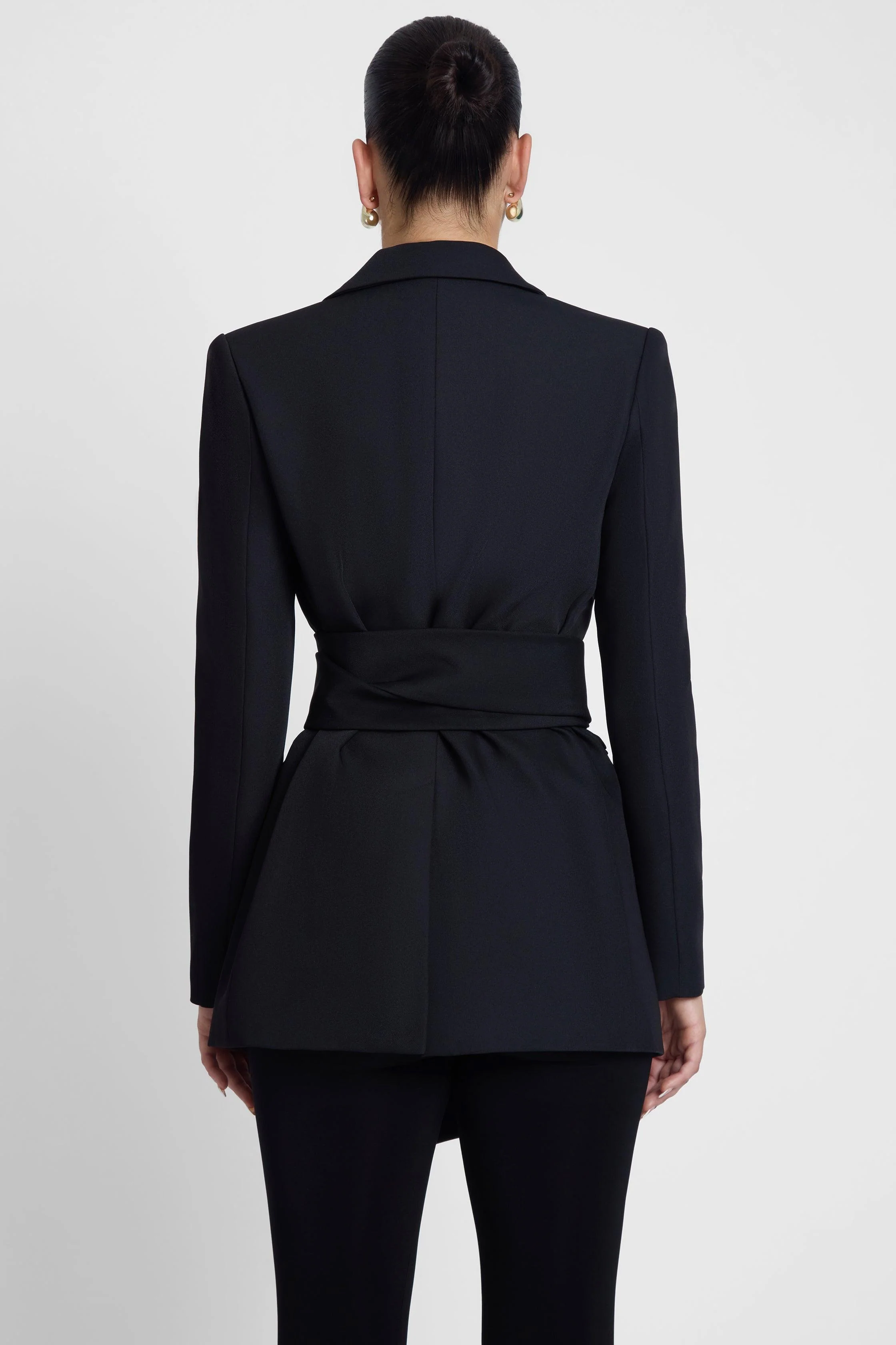 Classic Column Tailored Belted Blazer - Black - Image 9