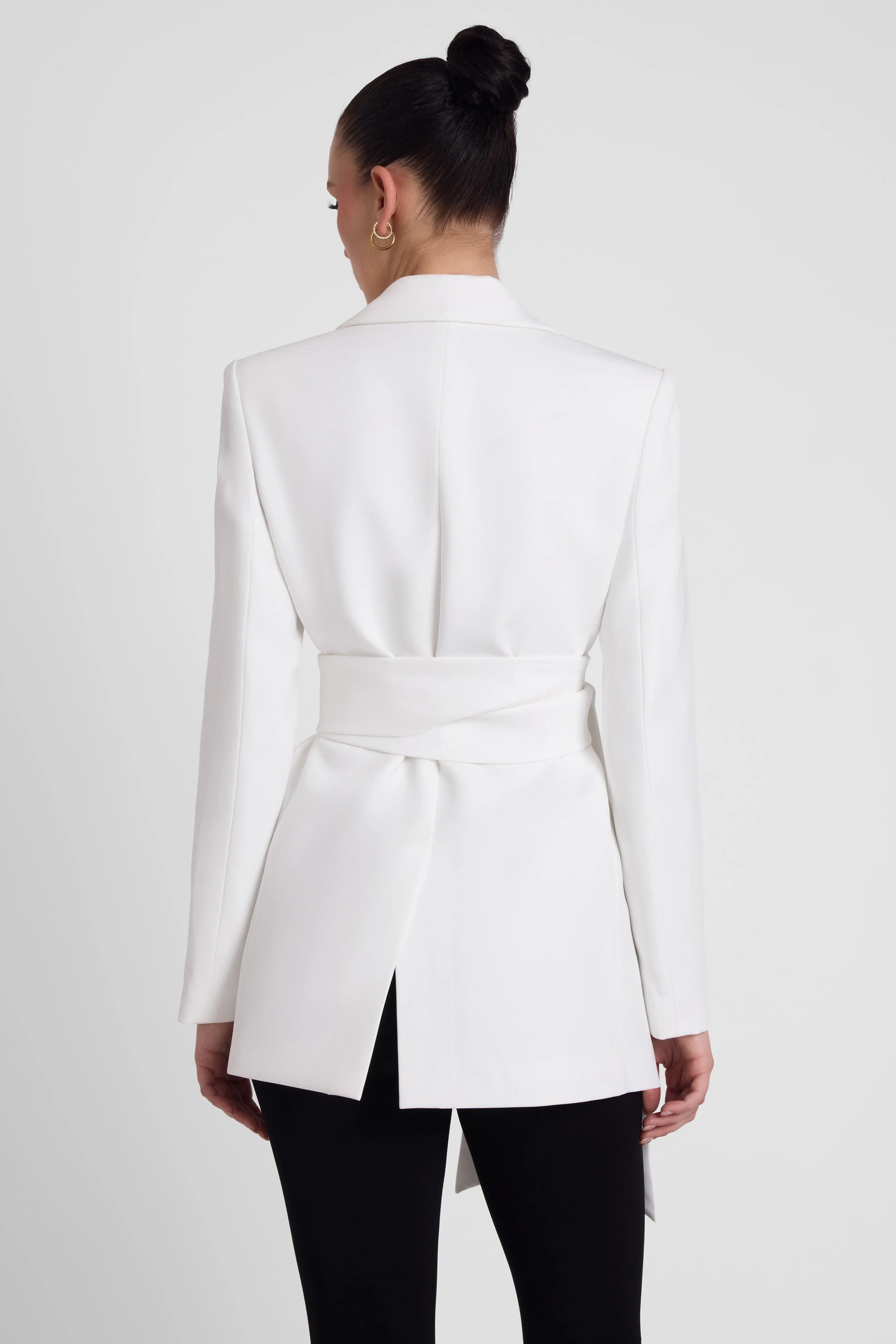 Classic Column Tailored Belted Blazer - White - Image 10