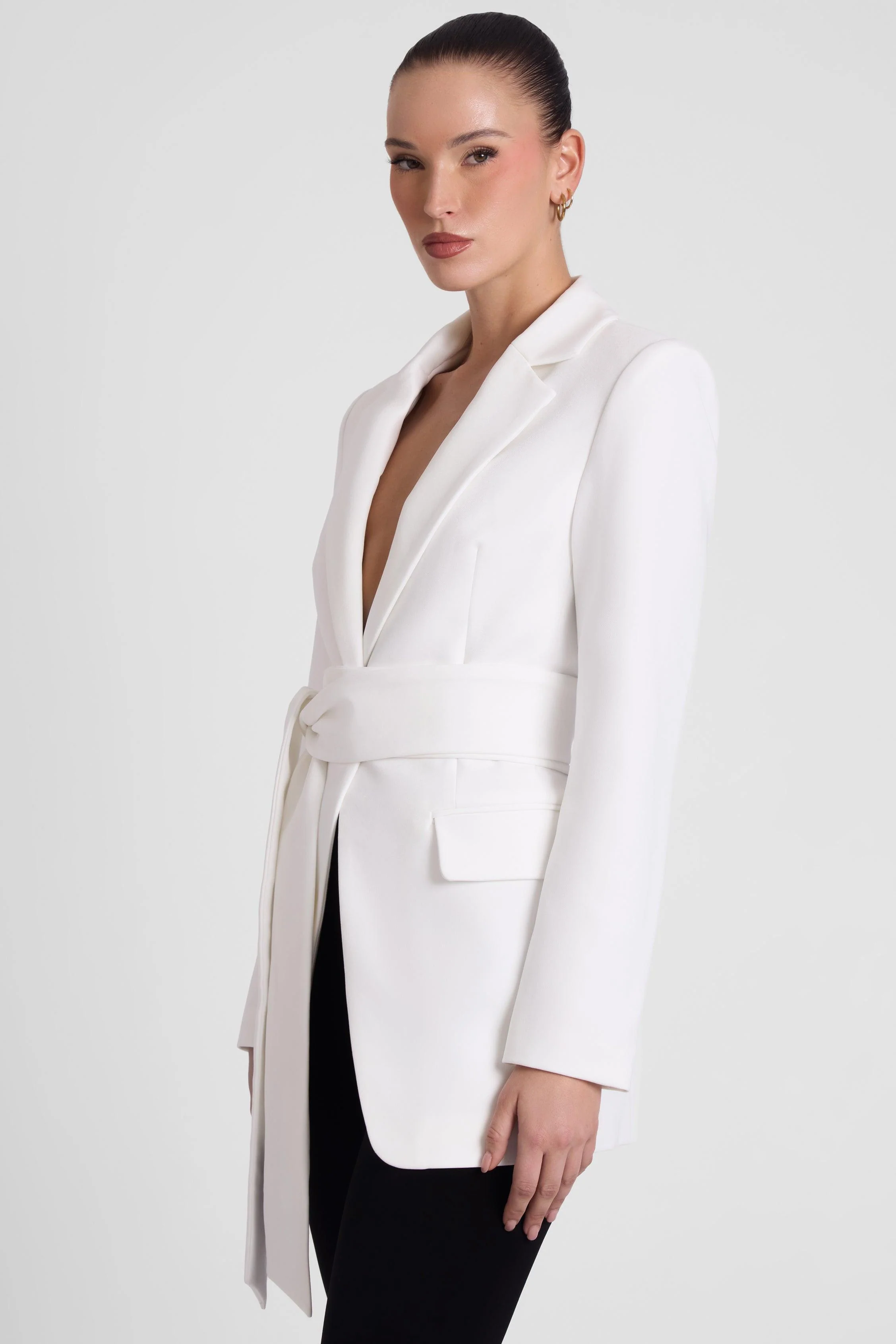 Classic Column Tailored Belted Blazer - White - Image 11