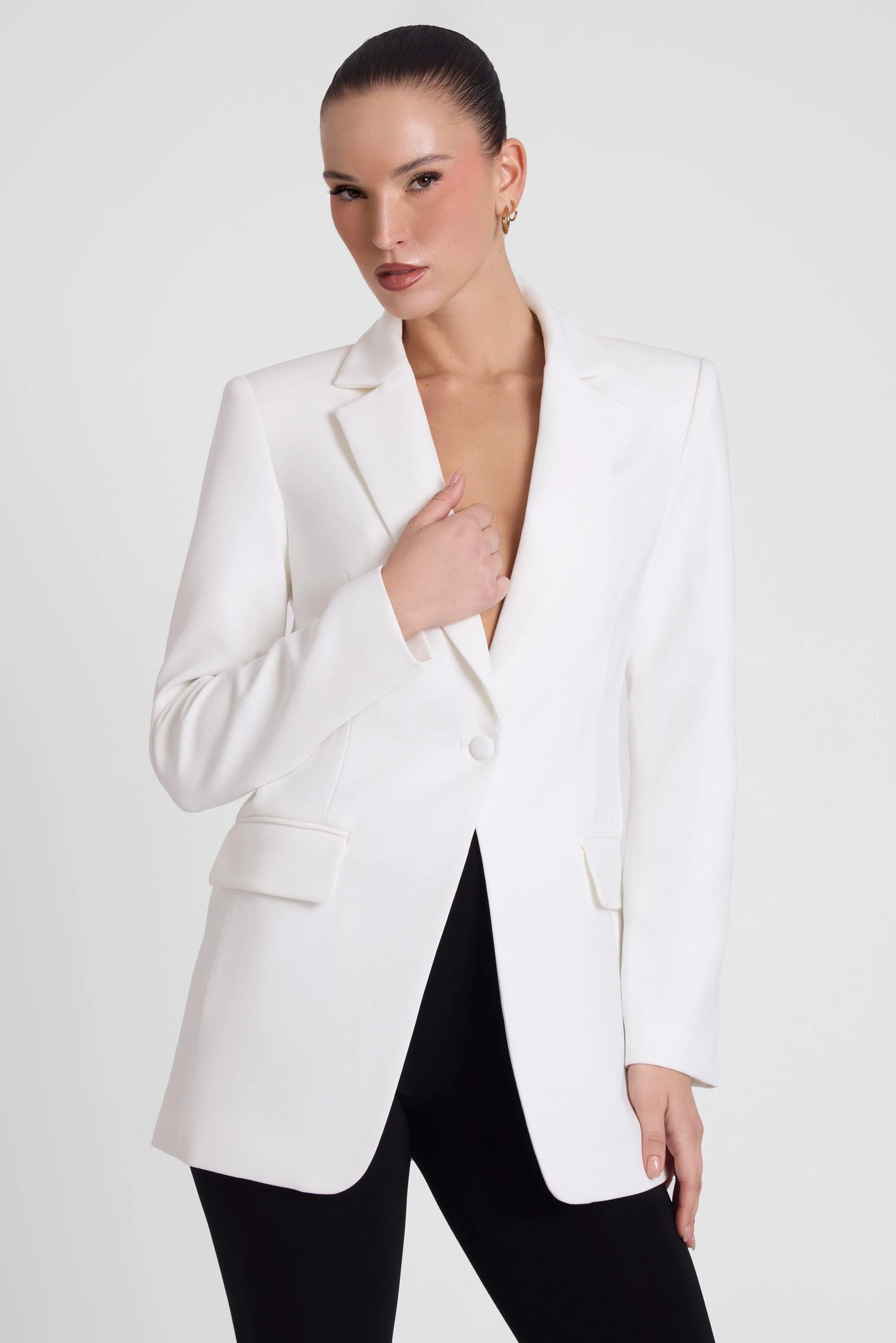 Classic Column Tailored Belted Blazer - White - Image 5