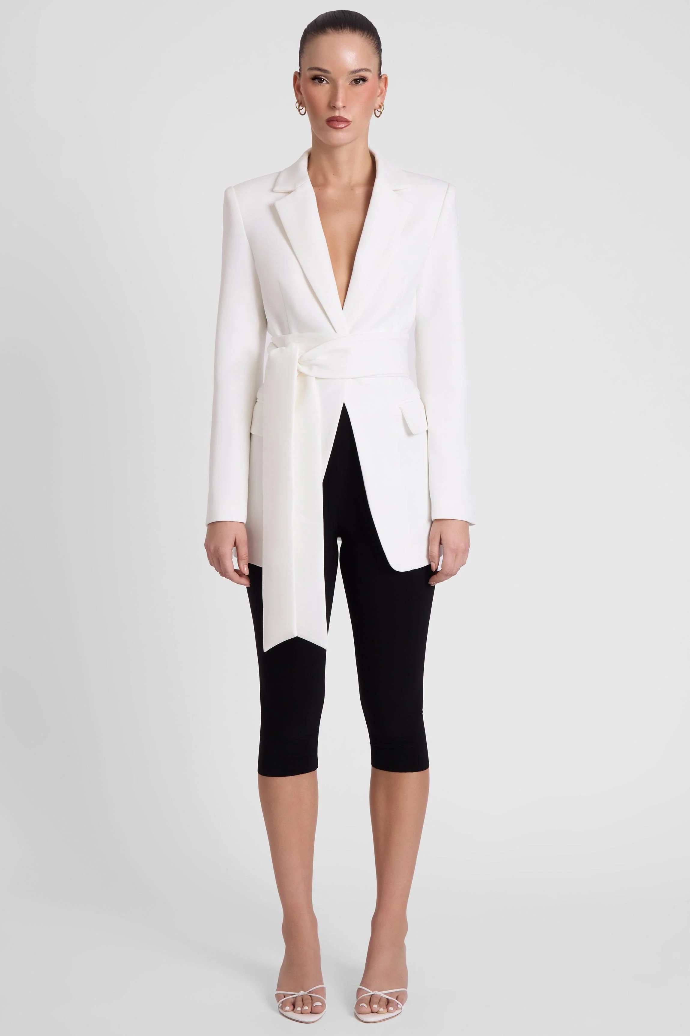 Classic Column Tailored Belted Blazer - White - Image 7