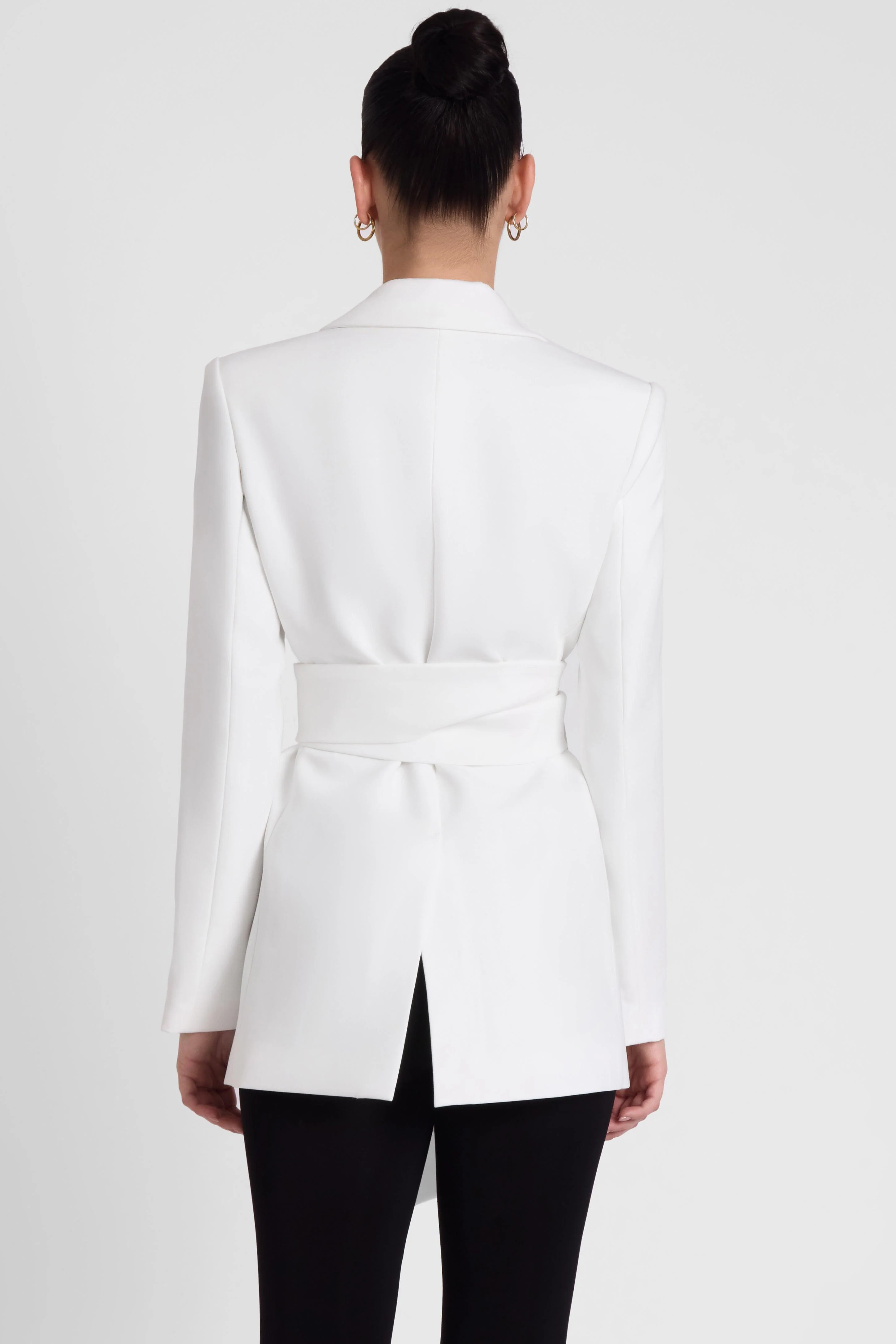 Classic Column Tailored Belted Blazer - White - Image 9