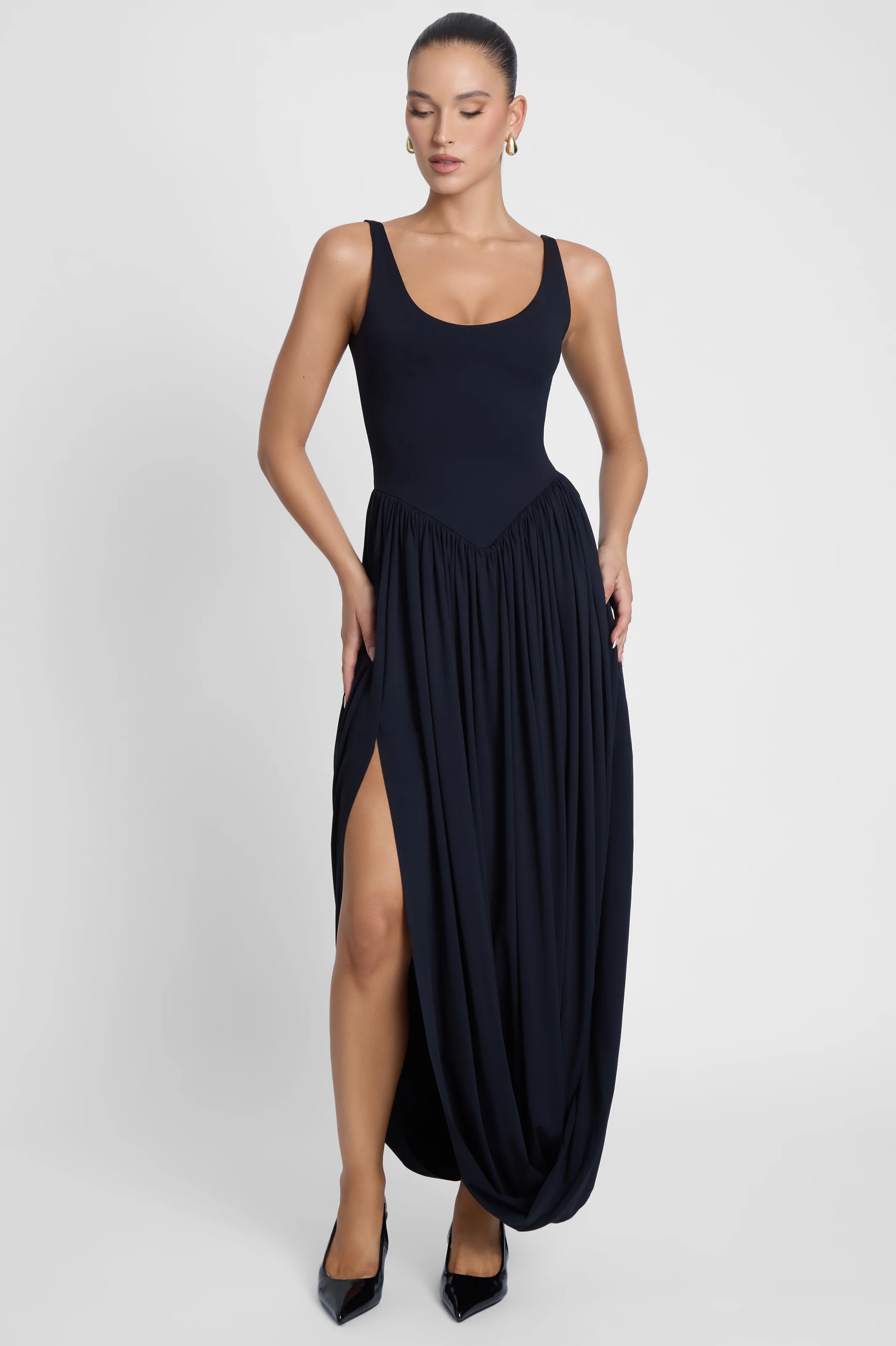 Dionysus Sculpt Drape Midi Dress - Black - Image 3