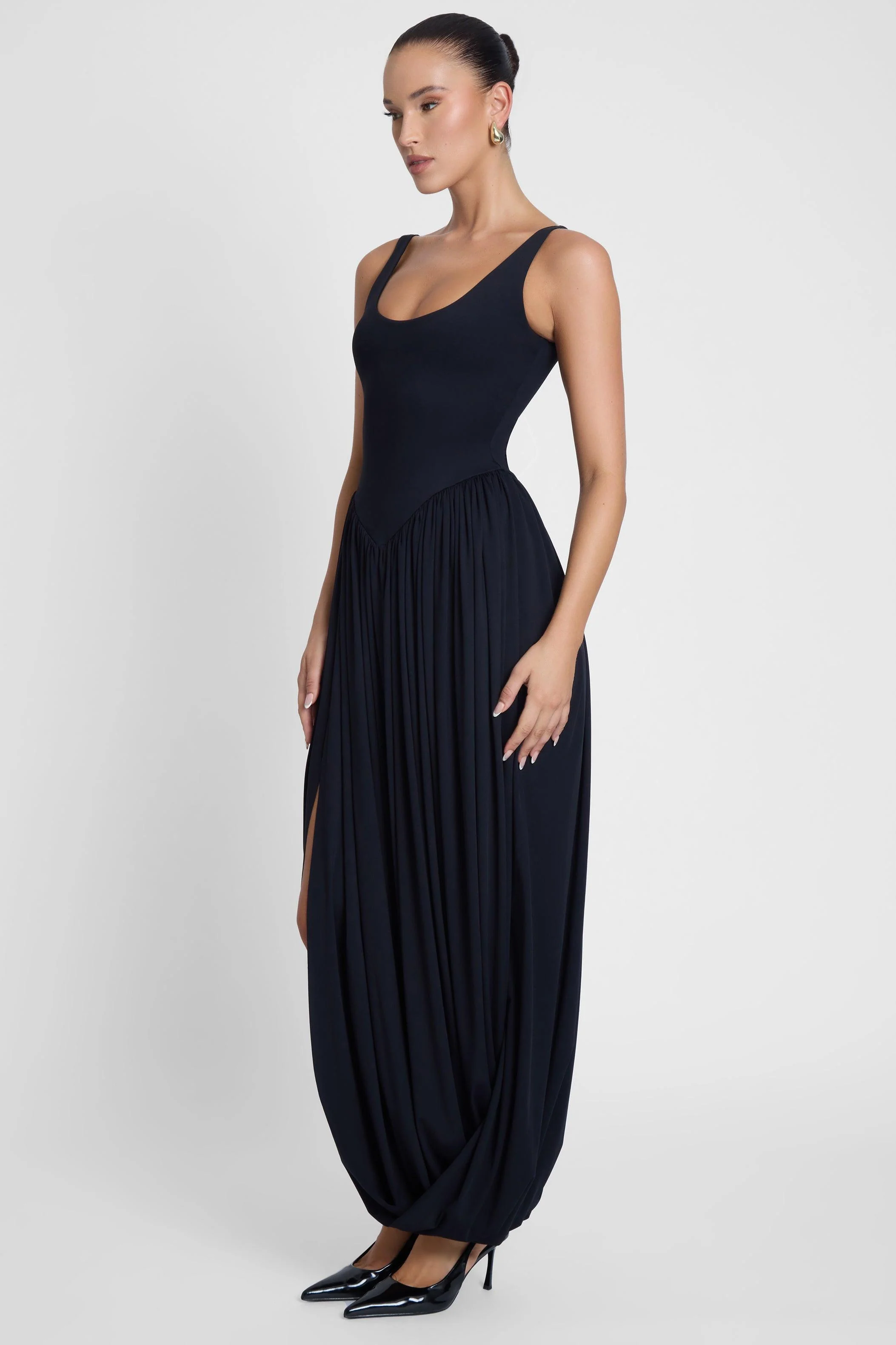 Dionysus Sculpt Drape Midi Dress - Black - Image 5
