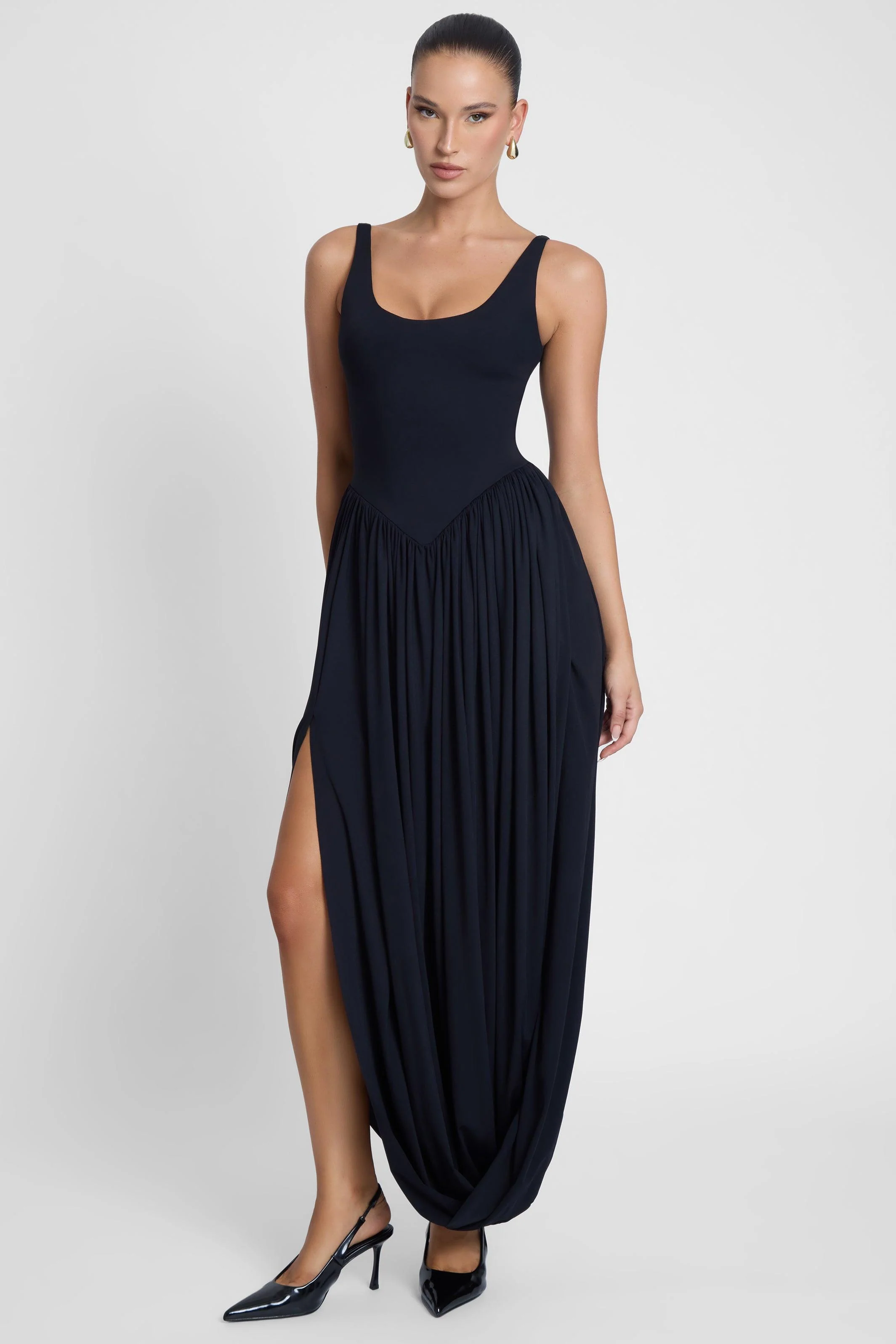 Dionysus Sculpt Drape Midi Dress - Black - Image 6