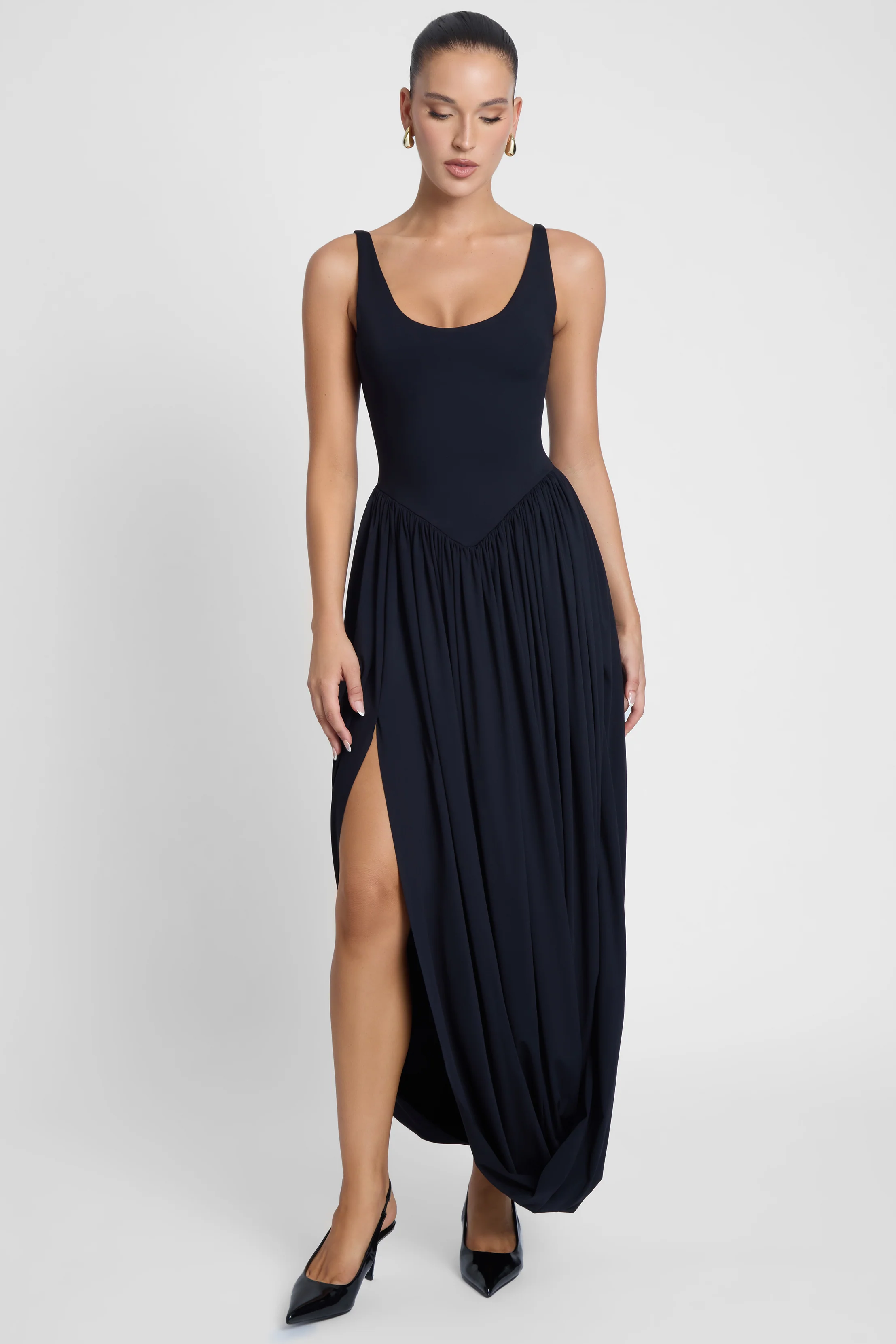 Dionysus Sculpt Drape Midi Dress - Black - Image 7