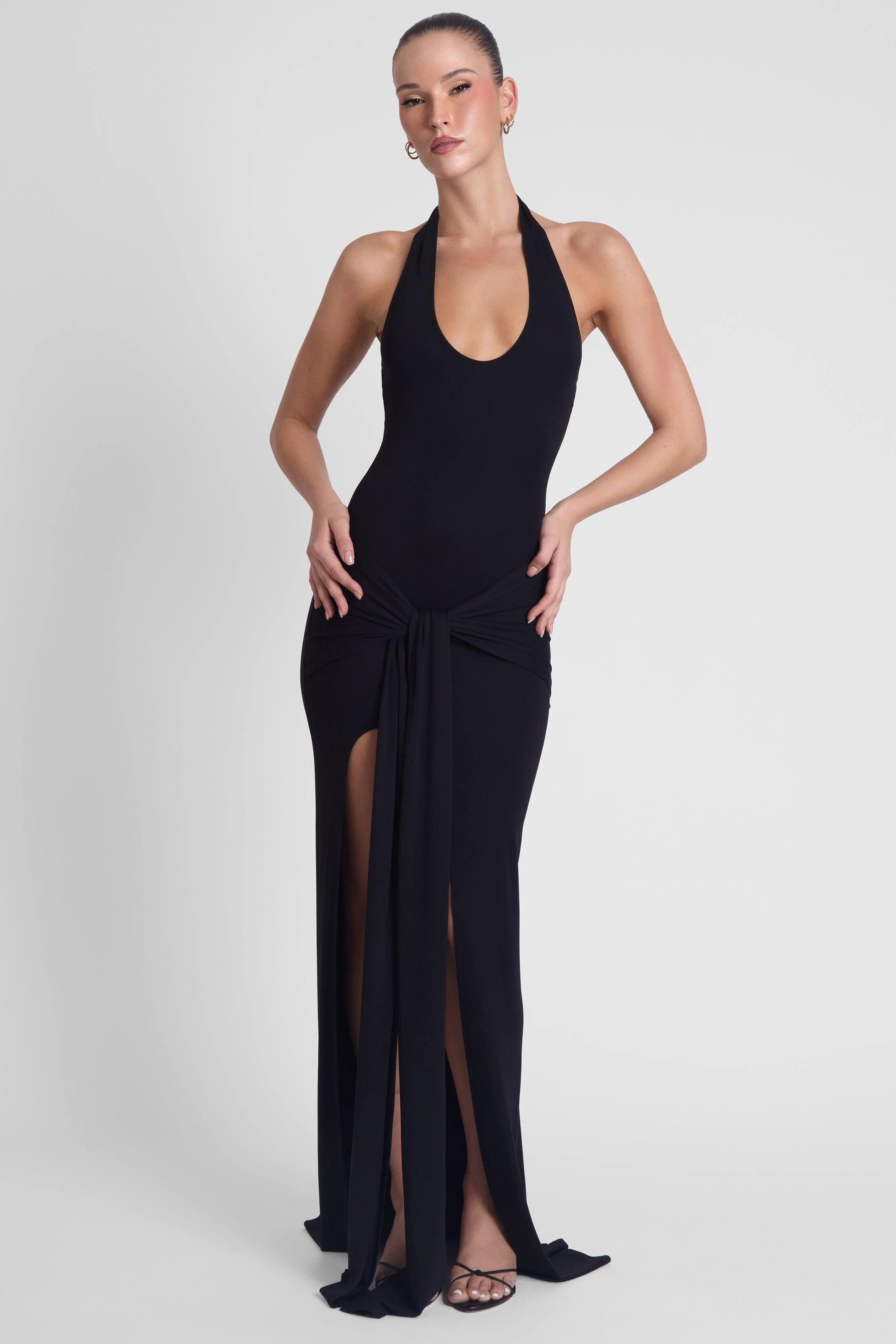 Heaven Halter Jersey Knot Maxi Dress - Black - Image 3