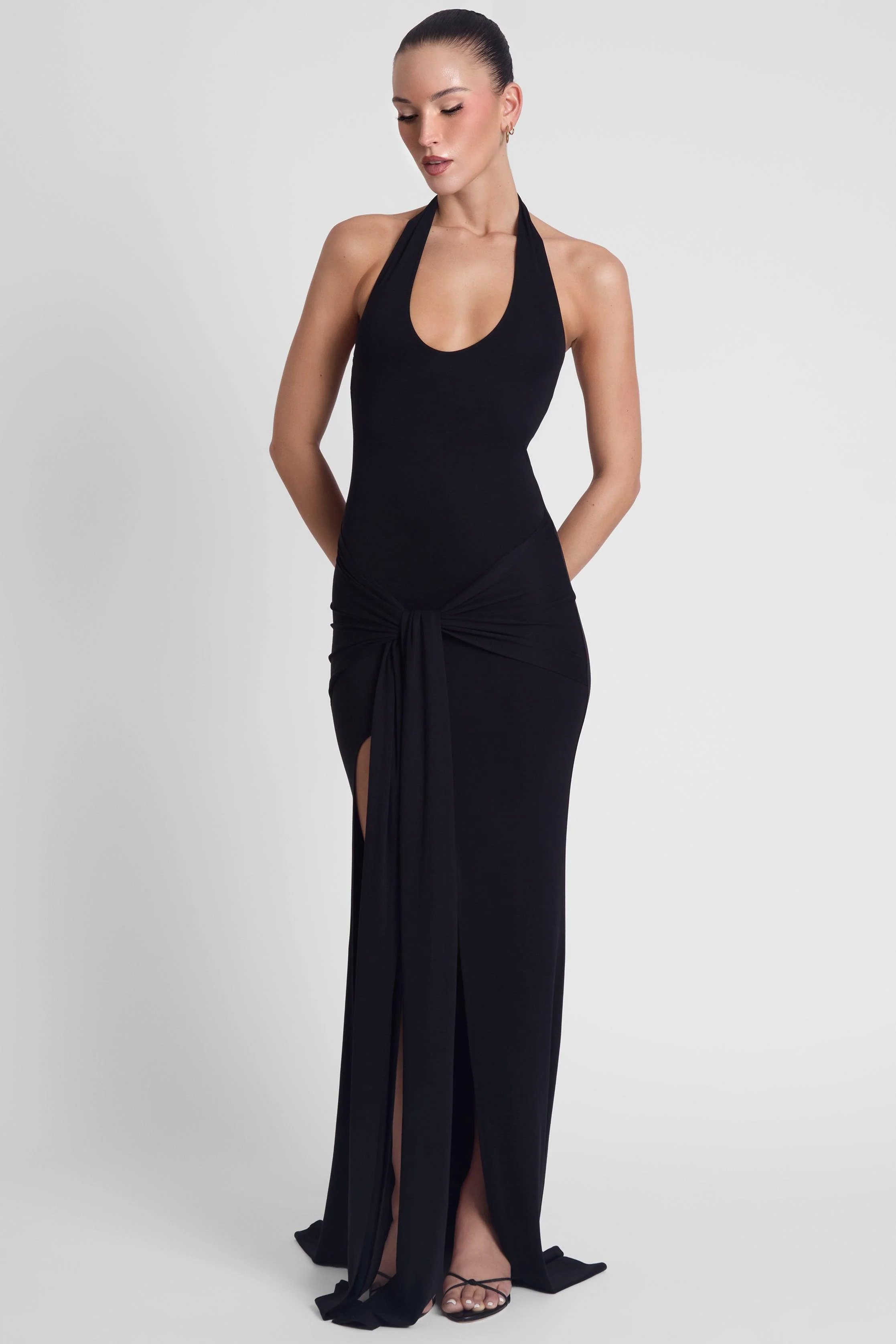 Heaven Halter Jersey Knot Maxi Dress - Black - Image 4