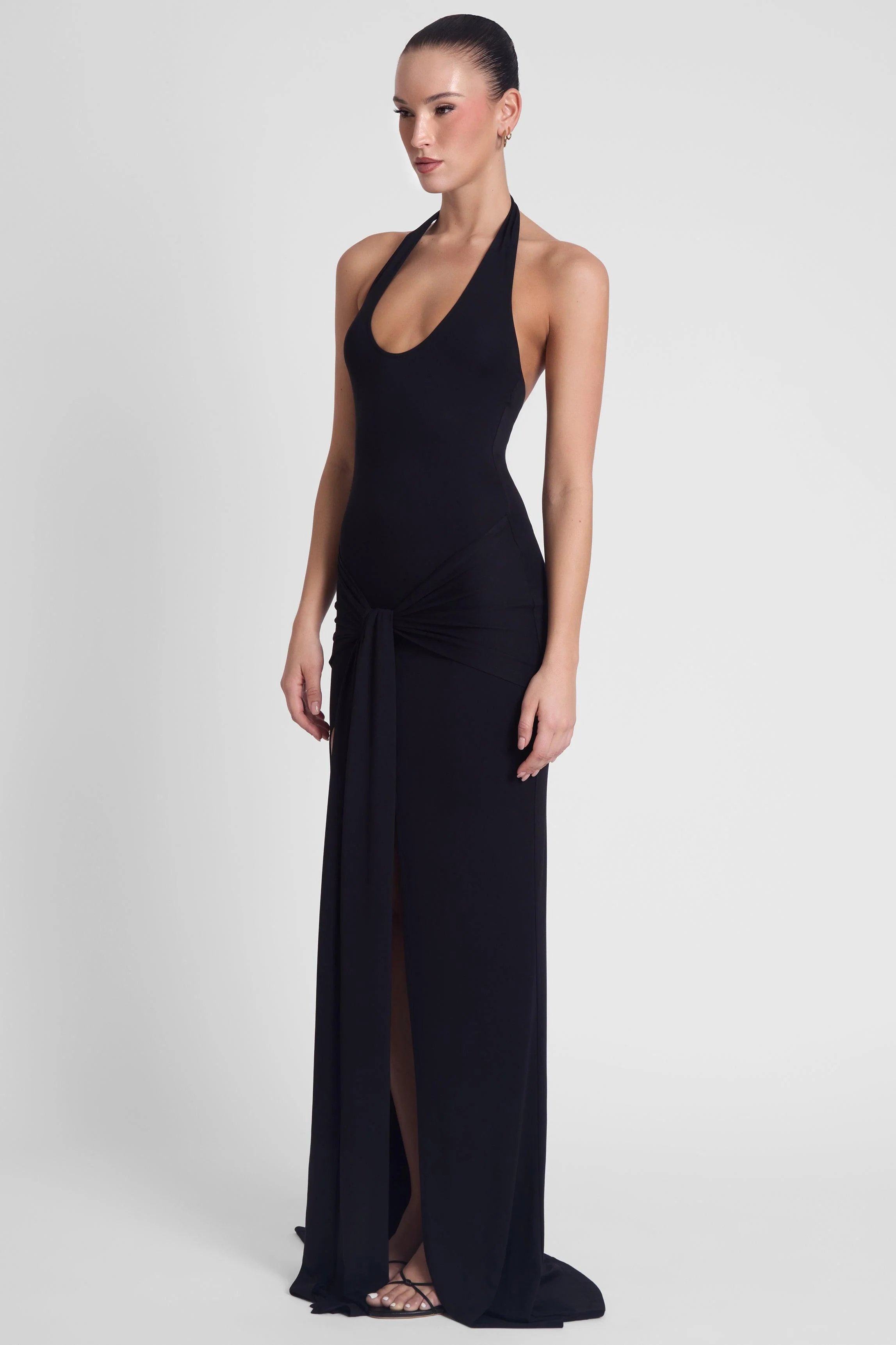 Heaven Halter Jersey Knot Maxi Dress - Black - Image 5
