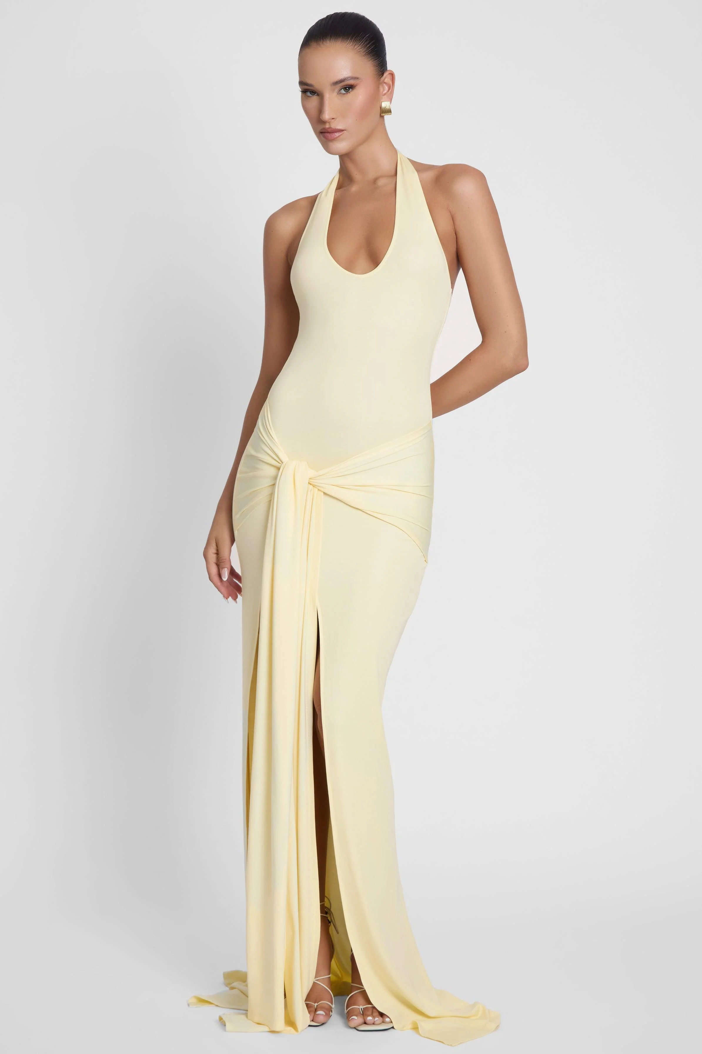 Heaven Halter Jersey Knot Maxi Dress - Yellow - Image 4