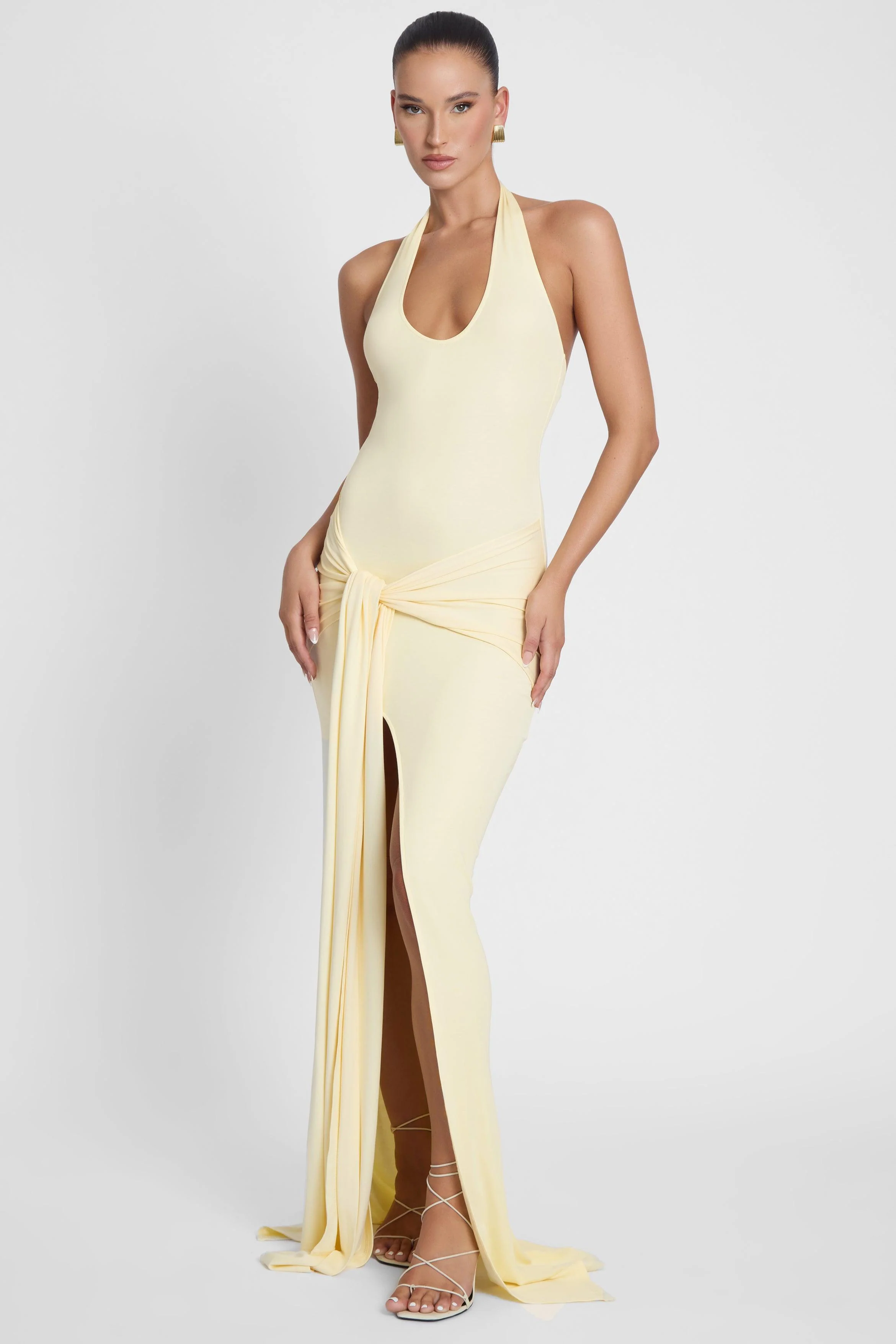 Heaven Halter Jersey Knot Maxi Dress - Yellow - Image 5