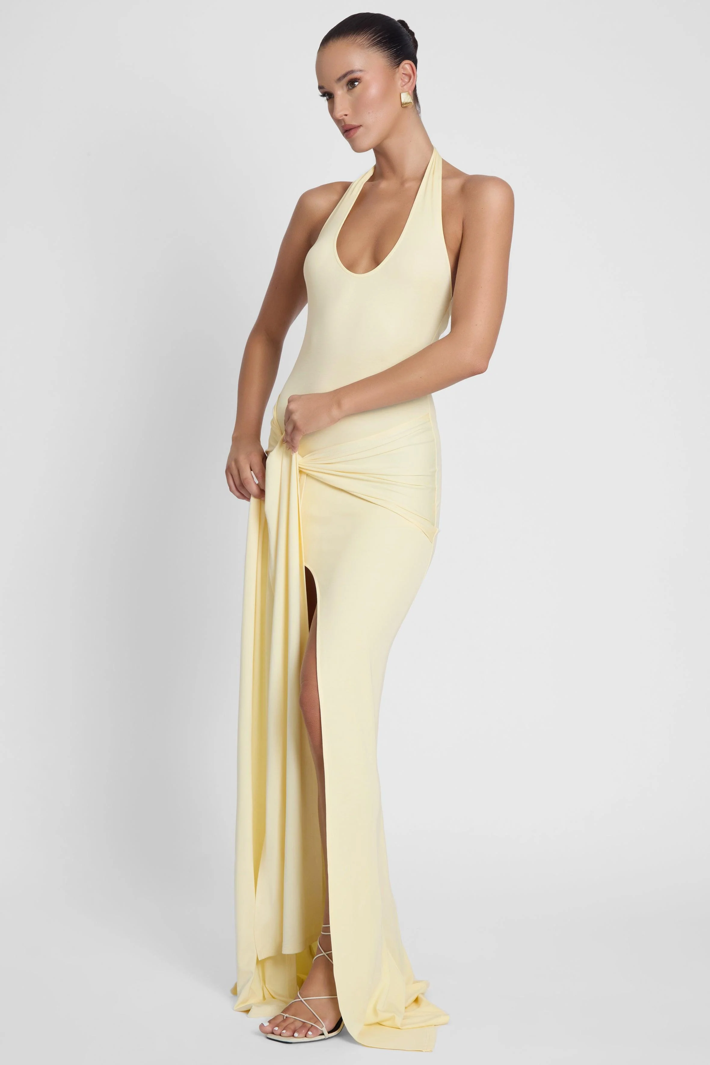 Heaven Halter Jersey Knot Maxi Dress - Yellow - Image 6
