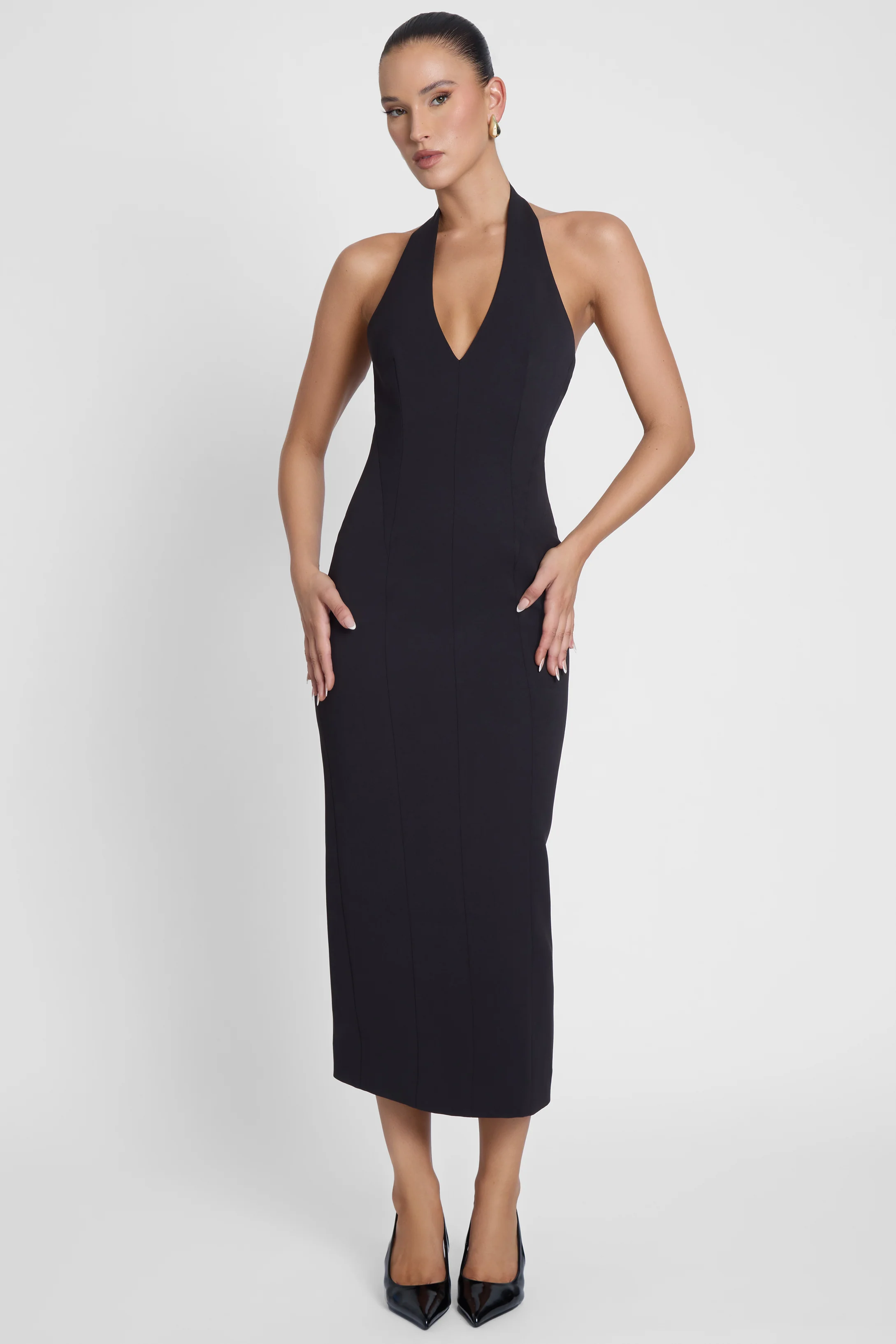Helena Halter Midi Dress - Black - Image 4