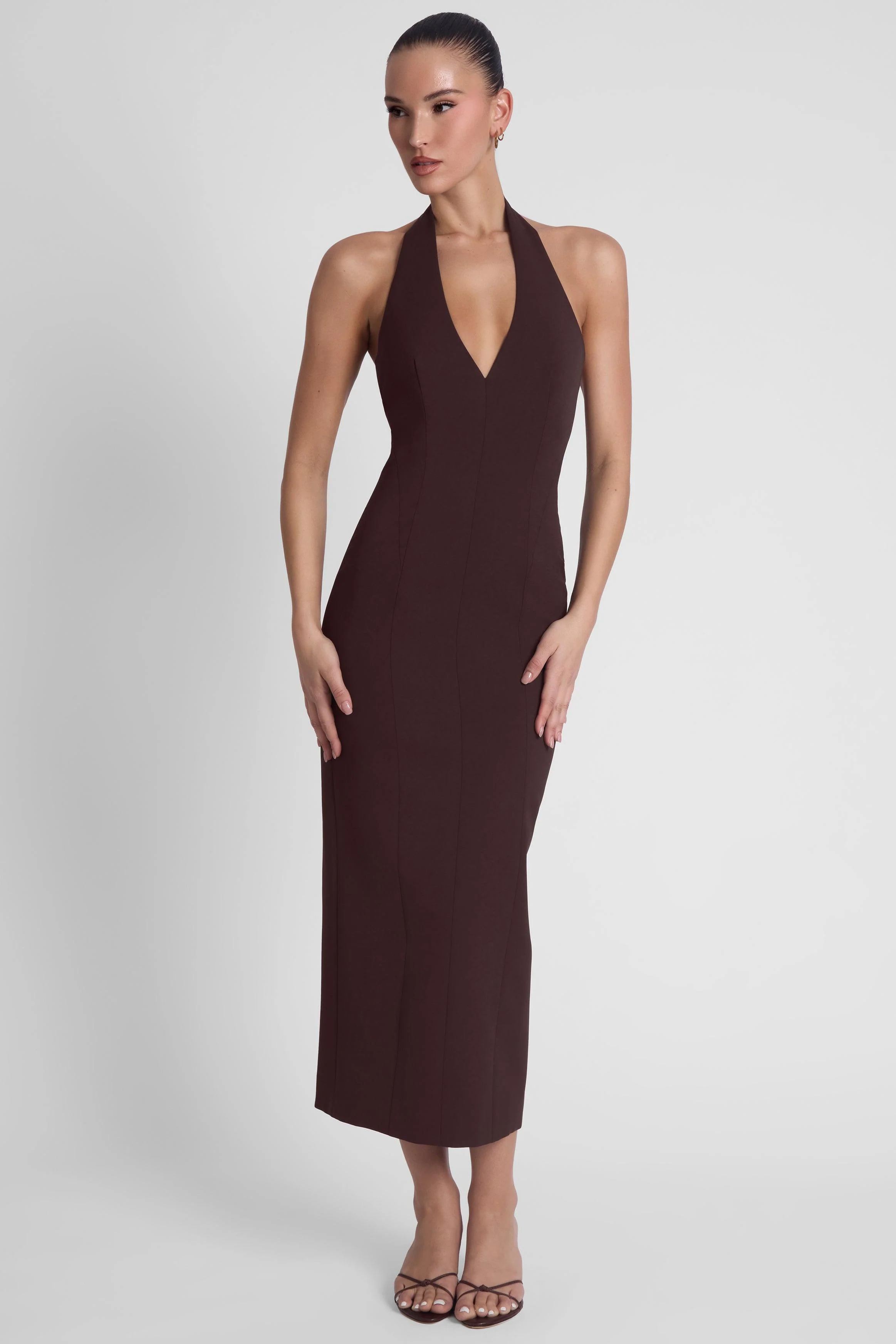 Helena Halter Midi Dress - Chocolate Brown - Image 3