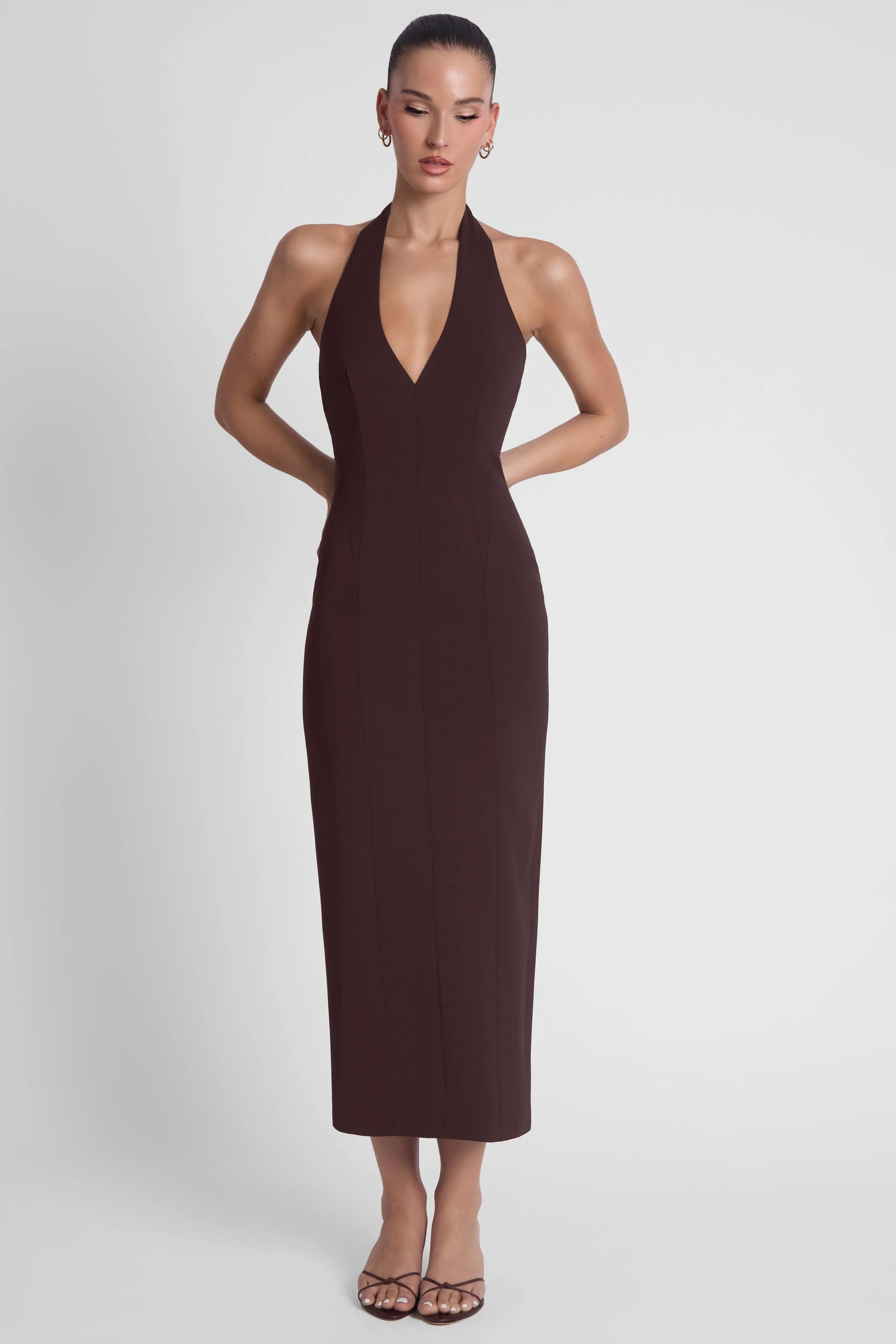 Helena Halter Midi Dress - Chocolate Brown - Image 4