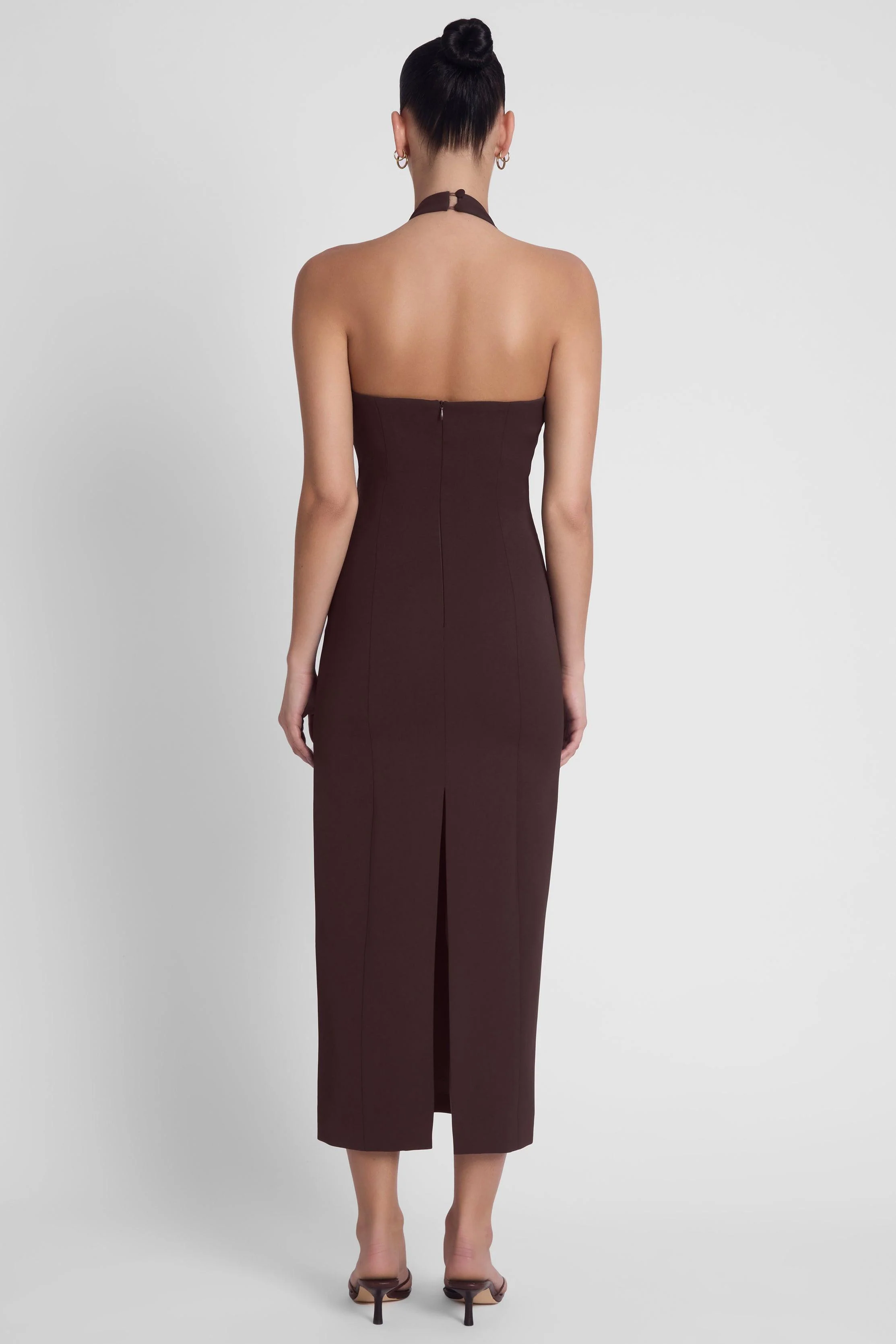 Helena Halter Midi Dress - Chocolate Brown - Image 5