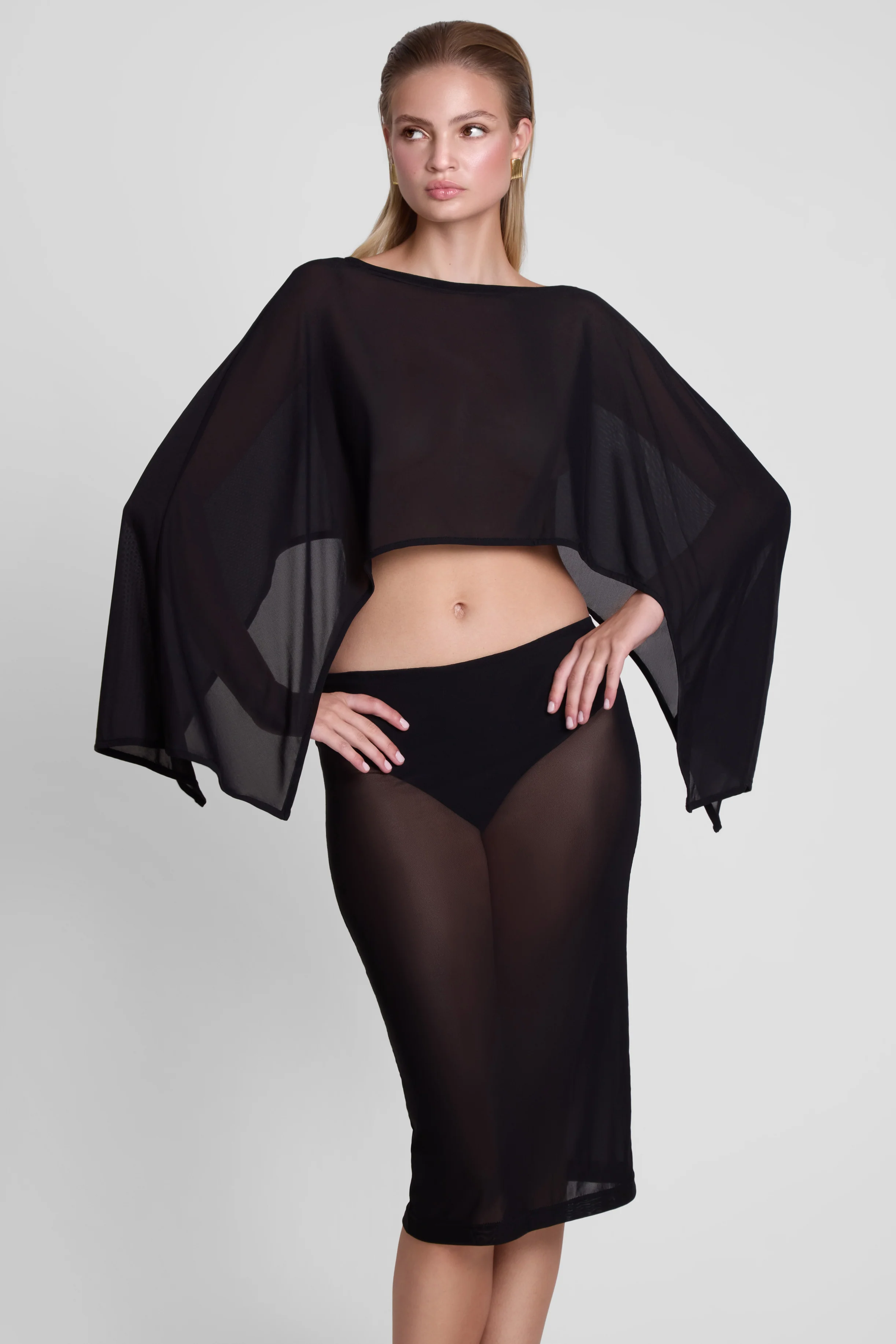 Imogen Sheer Mesh Cape - Black - Image 3