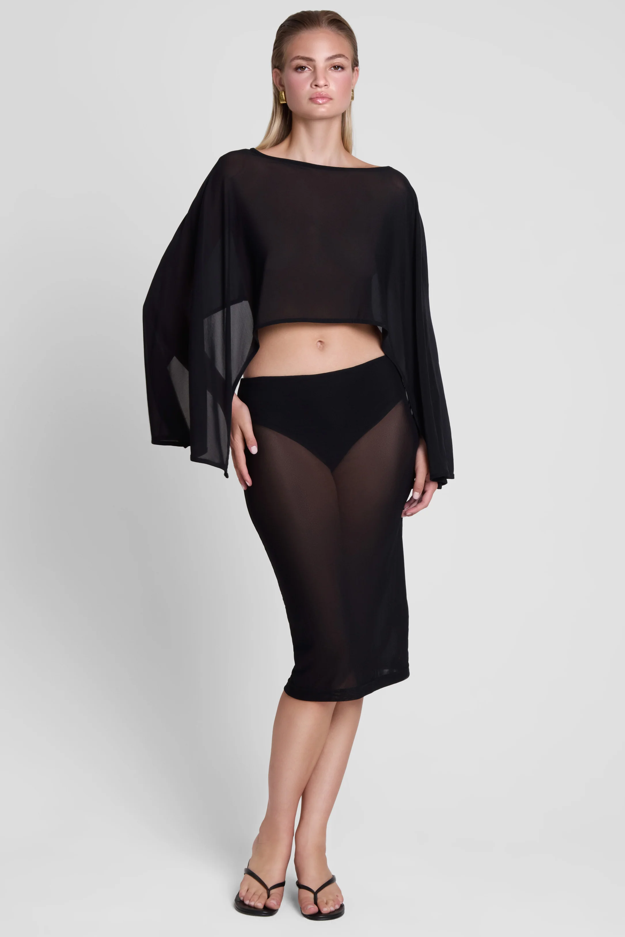 Imogen Sheer Mesh Cape - Black - Image 4