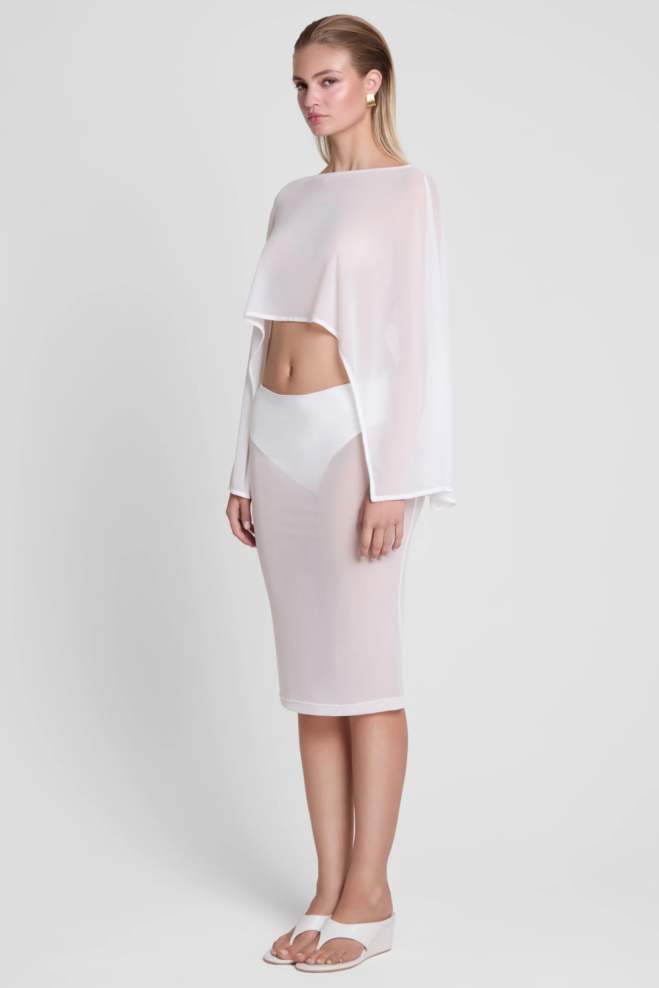 Imogen Sheer Mesh Cape - White - Image 2