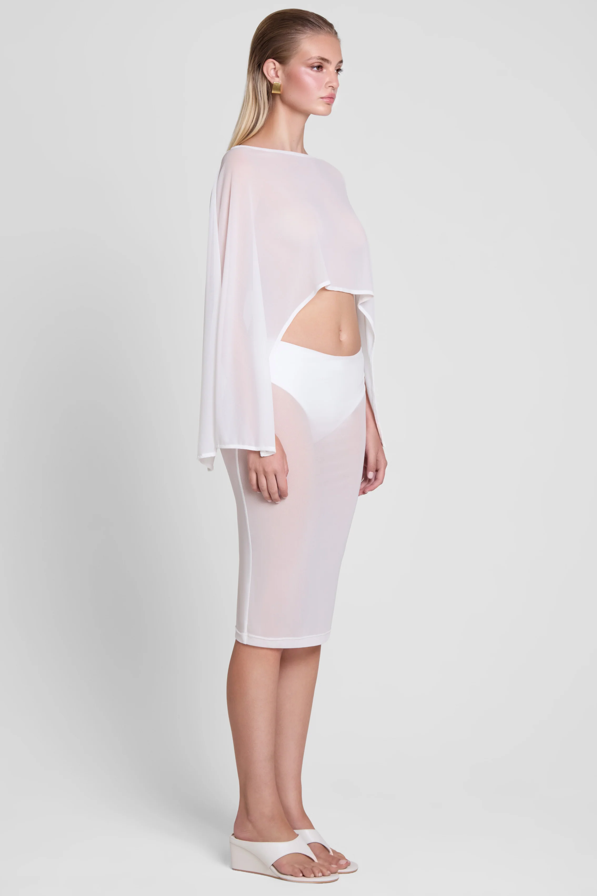 Imogen Sheer Mesh Cape - White - Image 3
